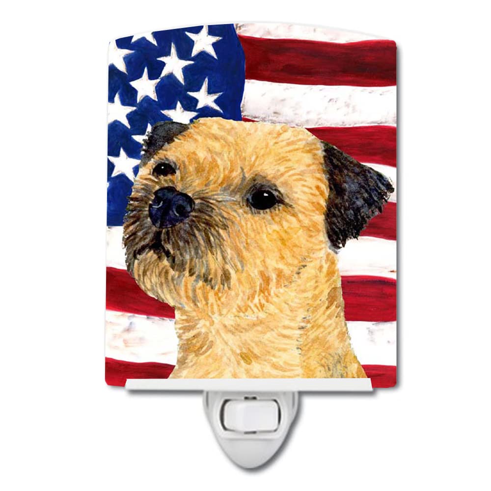 Carolines Treasures Ceramic Night Light, USA American Flag, Border Terrier, 6x4x3in, Model SS4247CNL, UL-Certified, Multicolor