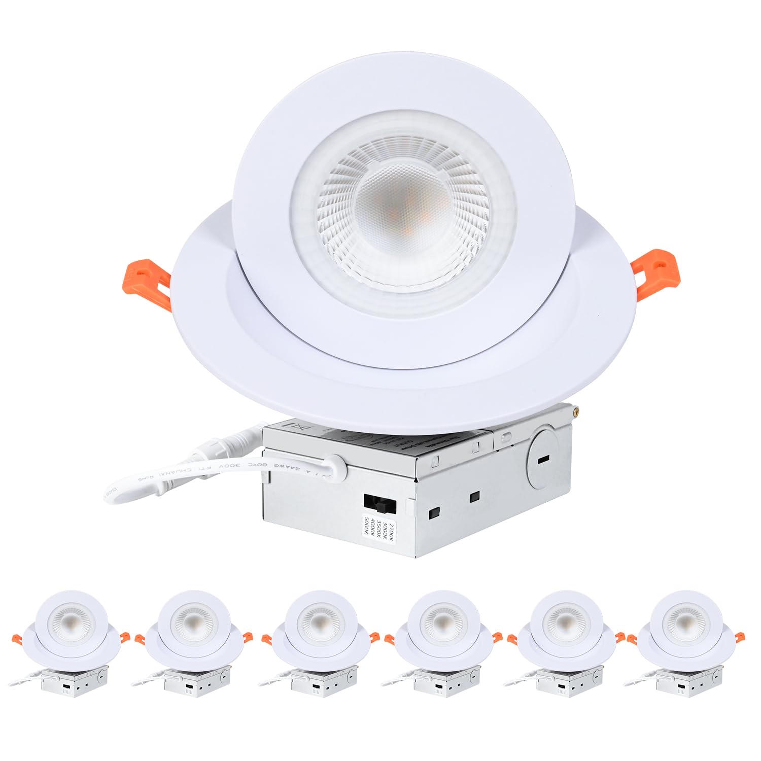 Zyc Gimbal Led Recessed Lighting - 6 Inch 5Cct 12W 360 Rotation Adjustable Eyeball Light Led Swivel Spotlight Directional Sloped Ceiling Light Dimmable Canless Wafer Downlight Pack Of 6 White.