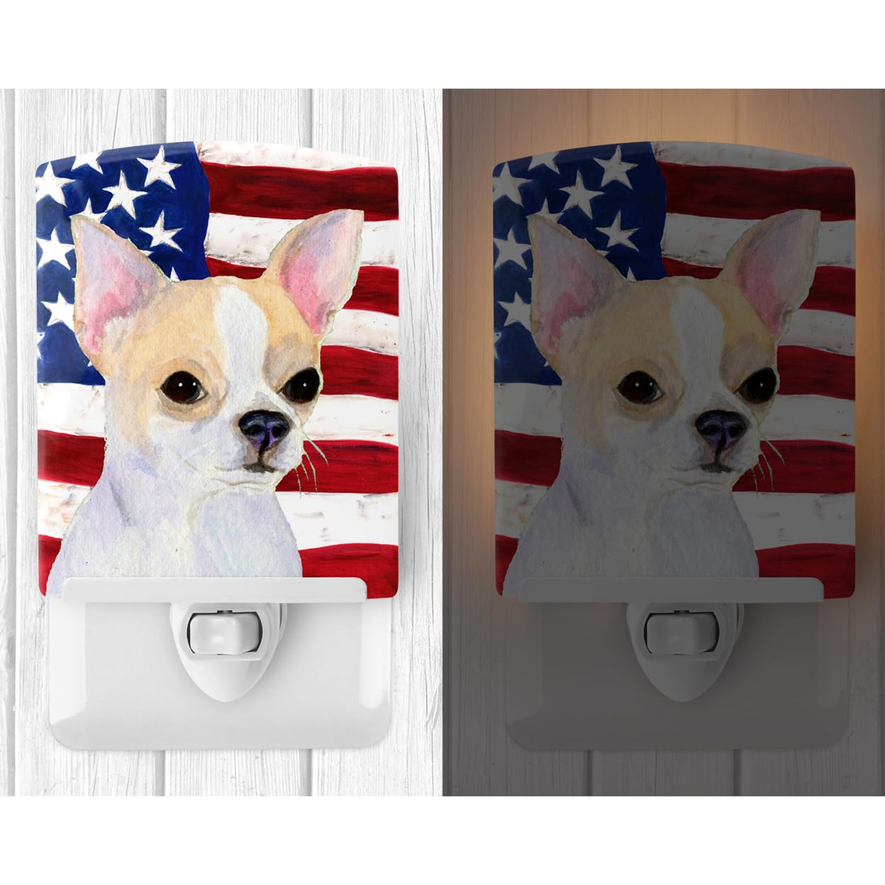 Carolines Treasures Ceramic Night Light USA American Flag Chihuahua 6x4x3in Model SS4230CNL Multicolor