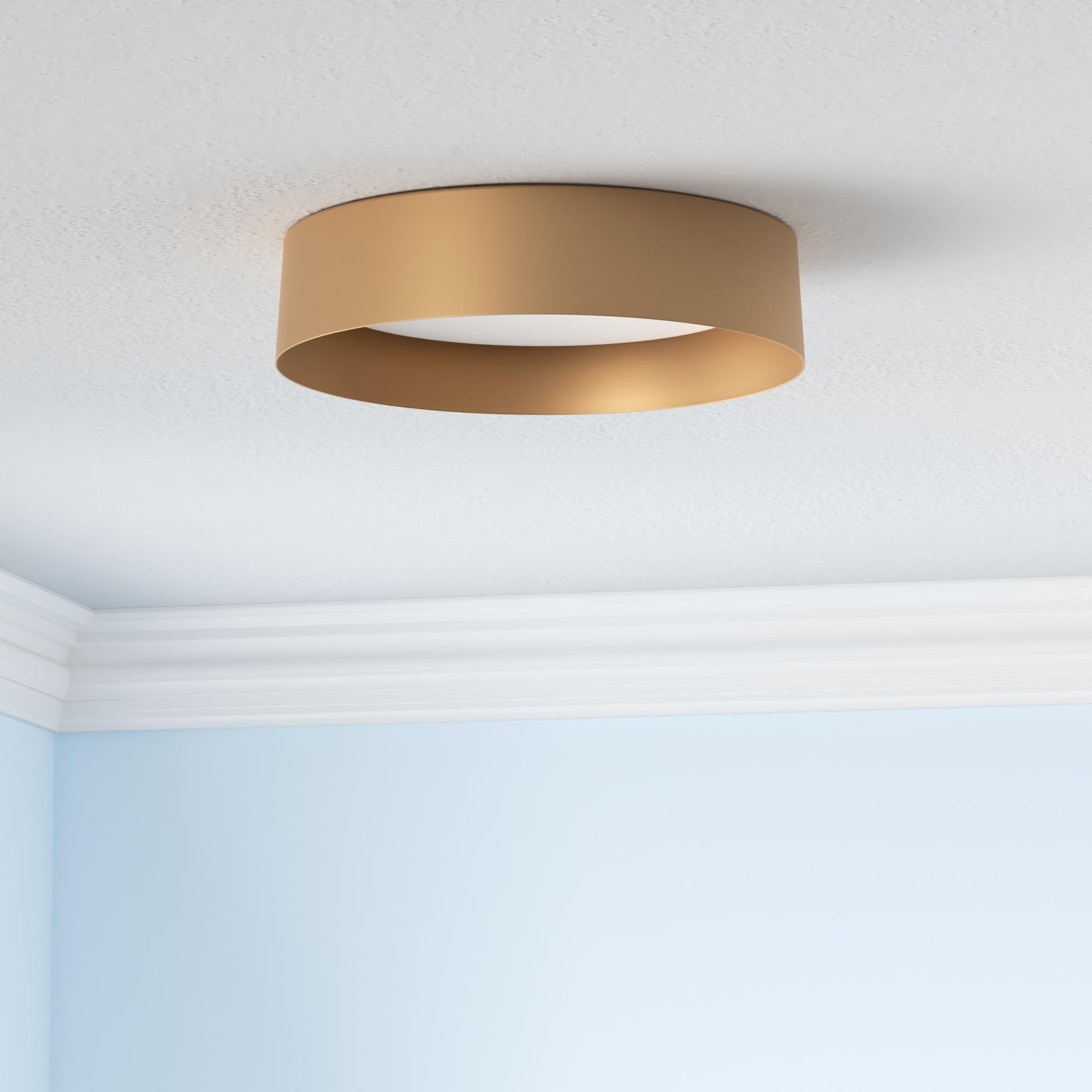 Bargeni Flush Mount Ceiling Light, 16.5 Inch Led Ceiling Light Fixture, Polished Gold Finish, Dimmable/3000K/18W, Outdoor Flush