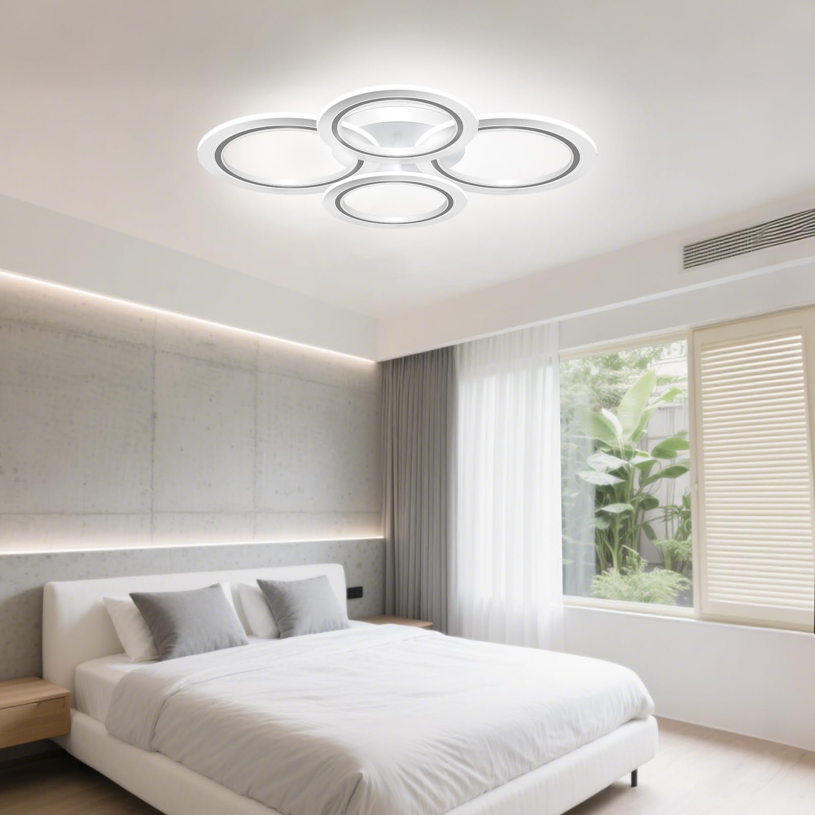 MARYRAIN LED Ceiling Light, 23-Inch, 3348LM, Adjustable Brightness, Remote & APP Control, Acrylic, 4 Circles, Model MR202492304