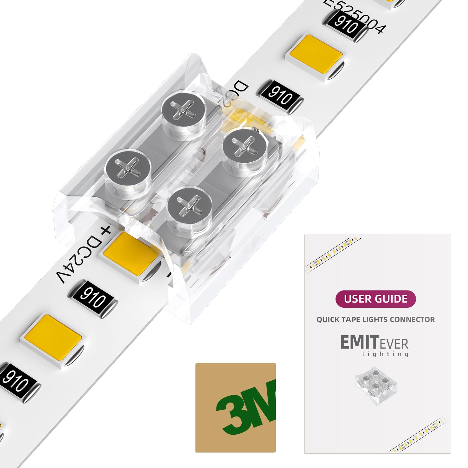 Emitever Led Strip Connectors,12 Packs Led Tape Light Connector 2 Pin Solderless Tighten Screw Transparent Tape To Tape Connectors For 5V 12V 24V 8Mm Width Led Strip Lights