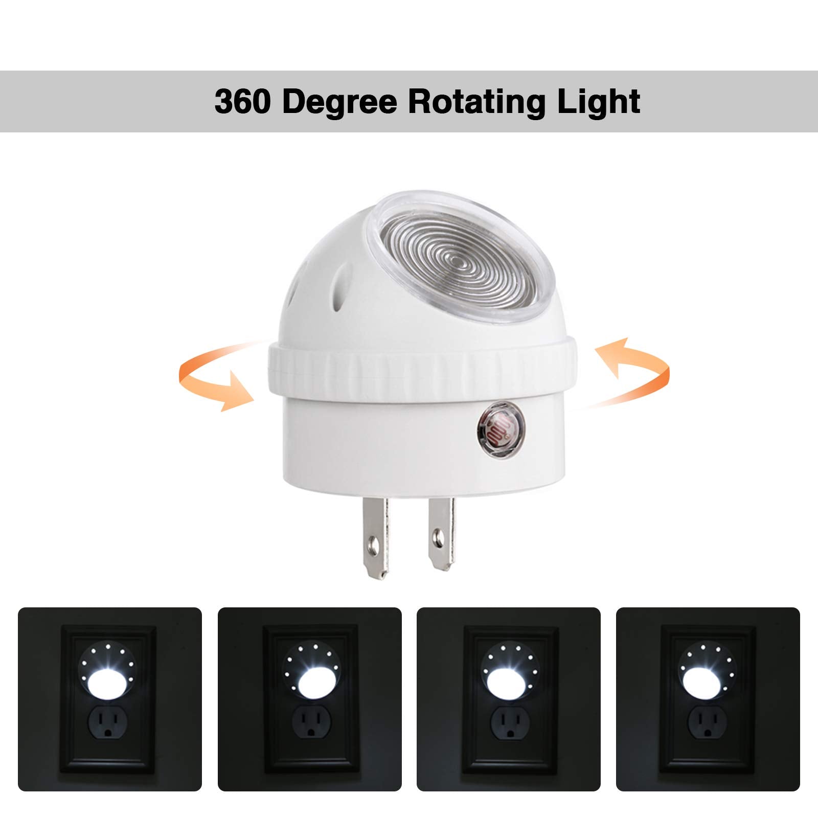 DEWENWILS Night Light, Dusk to Dawn Sensor, 360° Rotating LED, White, 5000K Daylight, UL Listed, 4 Pack