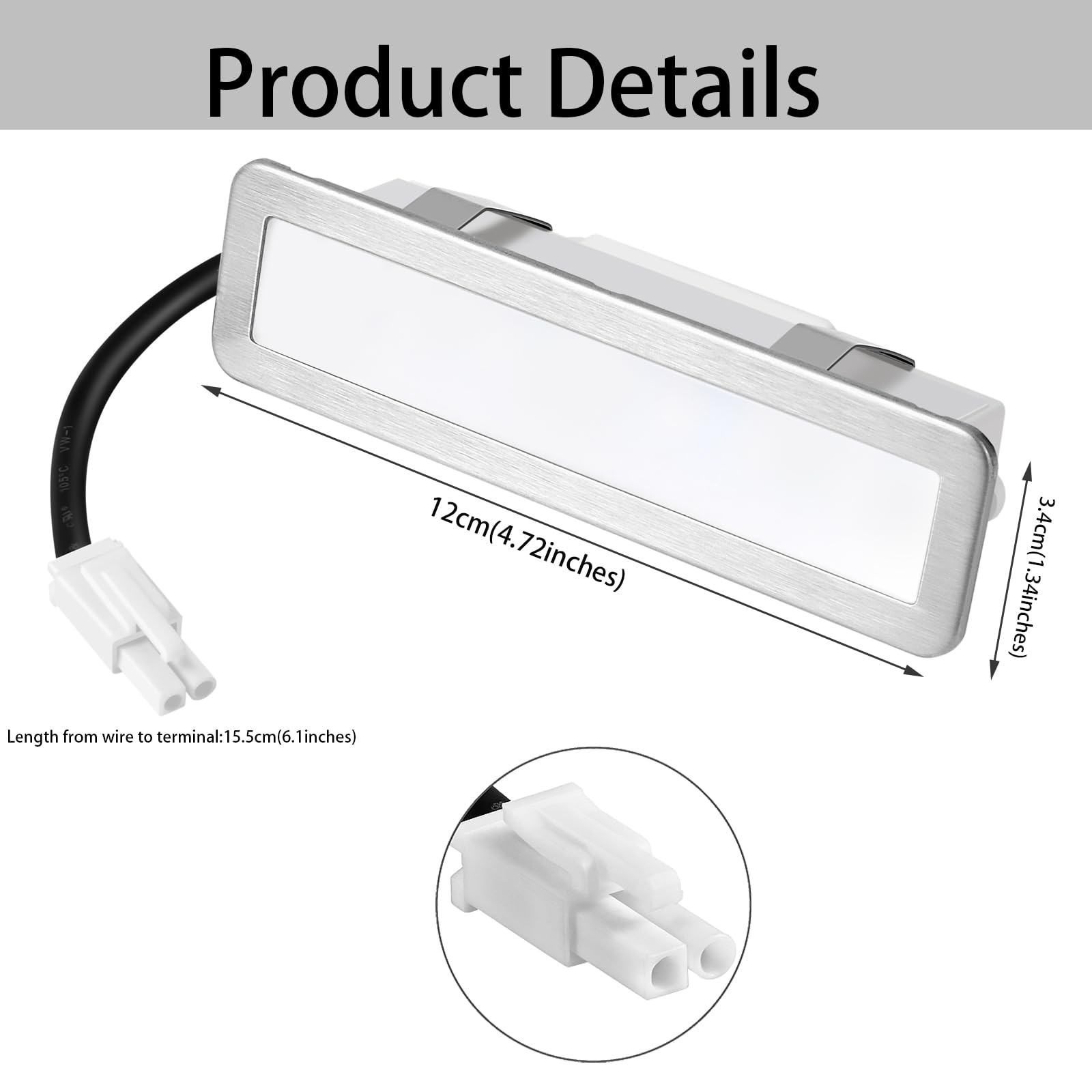 LPSAFP 120mm LED Range Hood Light Bulbs, 1.5W DC 12V, Silvery, 2-Pack, Rectangle Cooker Ventilator Lamp, EL Socket Male