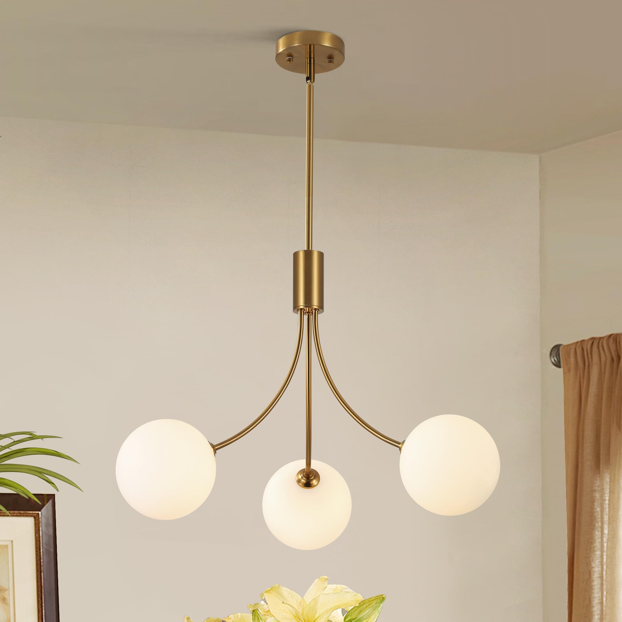 CNRATYE 3-Light Modern Farmhouse Gold Chandeliers for Dining Room  Mid Century Pendant Lights Kitchen Island  Globe Sputnik Chandelier for Entryway Living Room Bedroom Office Bathroom