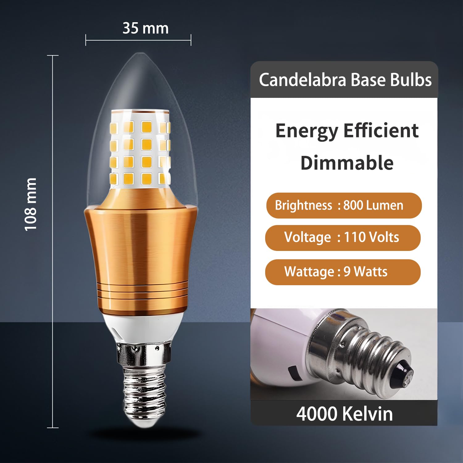 E12 Led Candelabra Base Bulbs 9W Decorative Candle Base 60 Watt Equivalent E12 Candle Lamp For Ceiling Fan Dining Room Home Deco