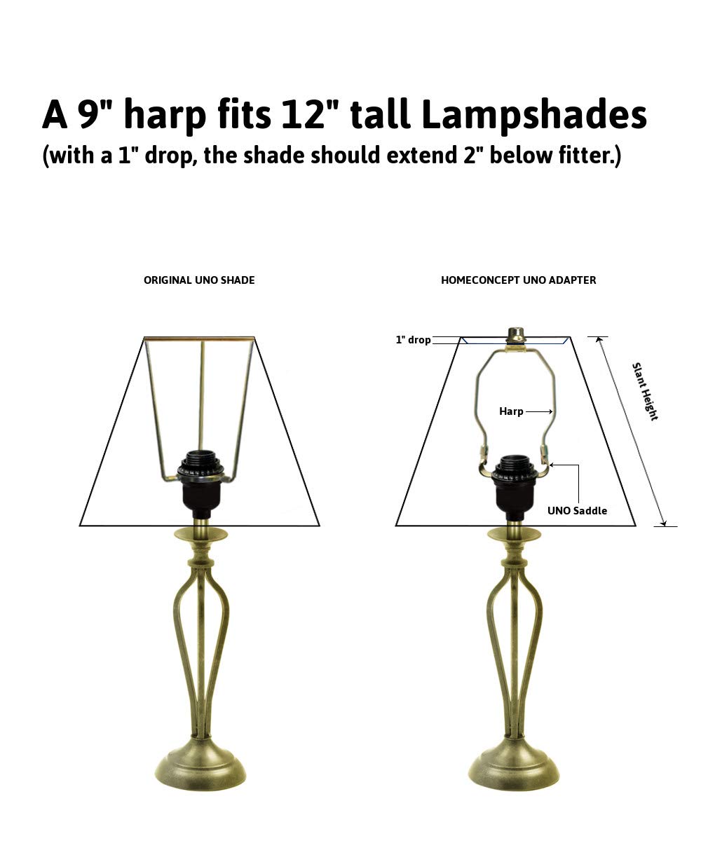 HomeConcept Slip UNO Adapter for 12in Lampshade, 9in Harp, Brass, Steel, Fits 1 7/16in Opening