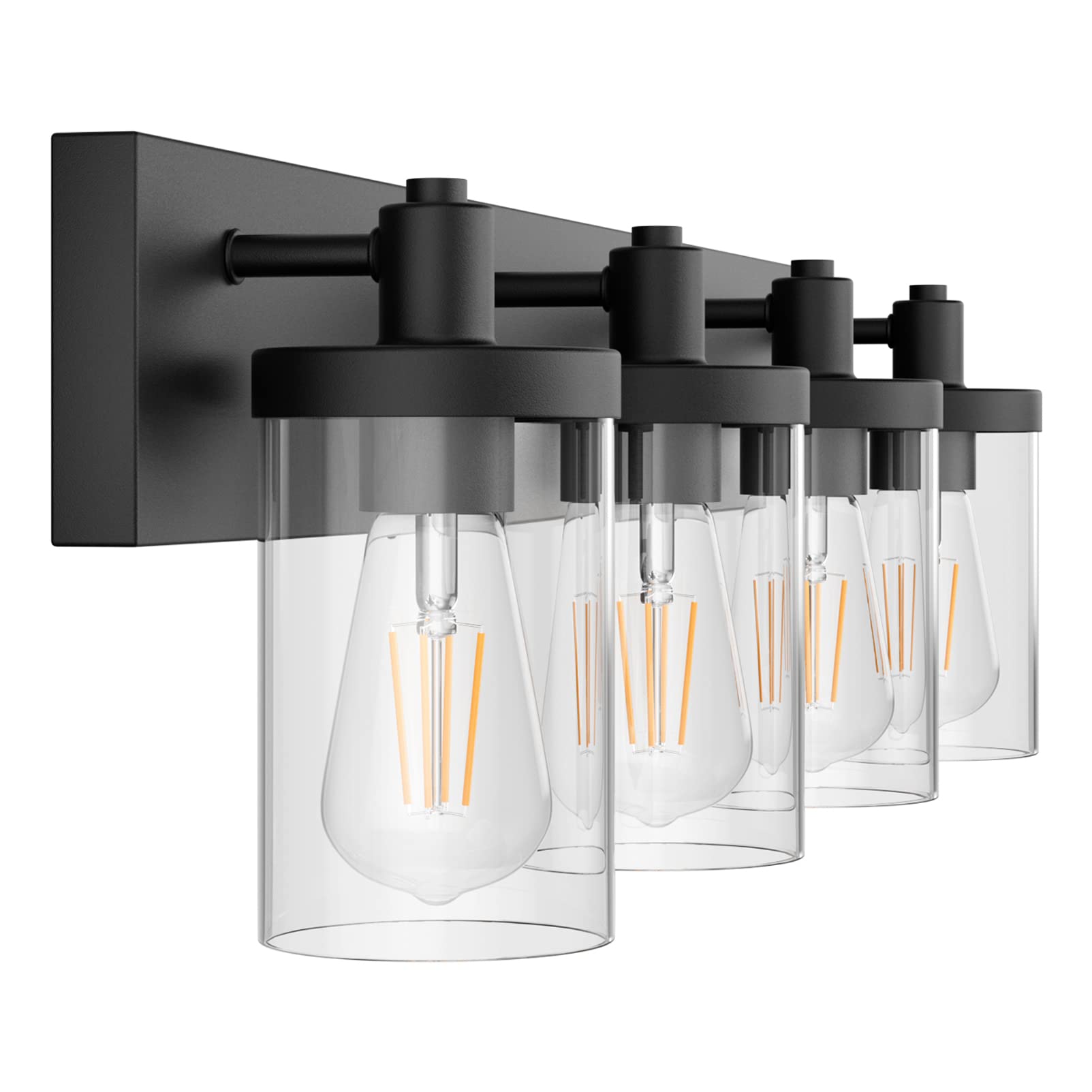 Aipsun Bathroom Vanity Light Farmhouse 4 Light Matte Black Vanity Lighting Fixtures With Clear Glass Shade(Exclude Bulb)