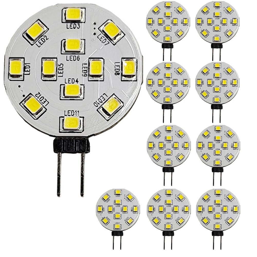 WeiHong G4 LED Bulb,20 Watt Equivalent, Bi-Pin LED Disc, JC Side Pin, 12V-24V AC/DC Low Volt, CRI>85, 350 Lumens(10,White)