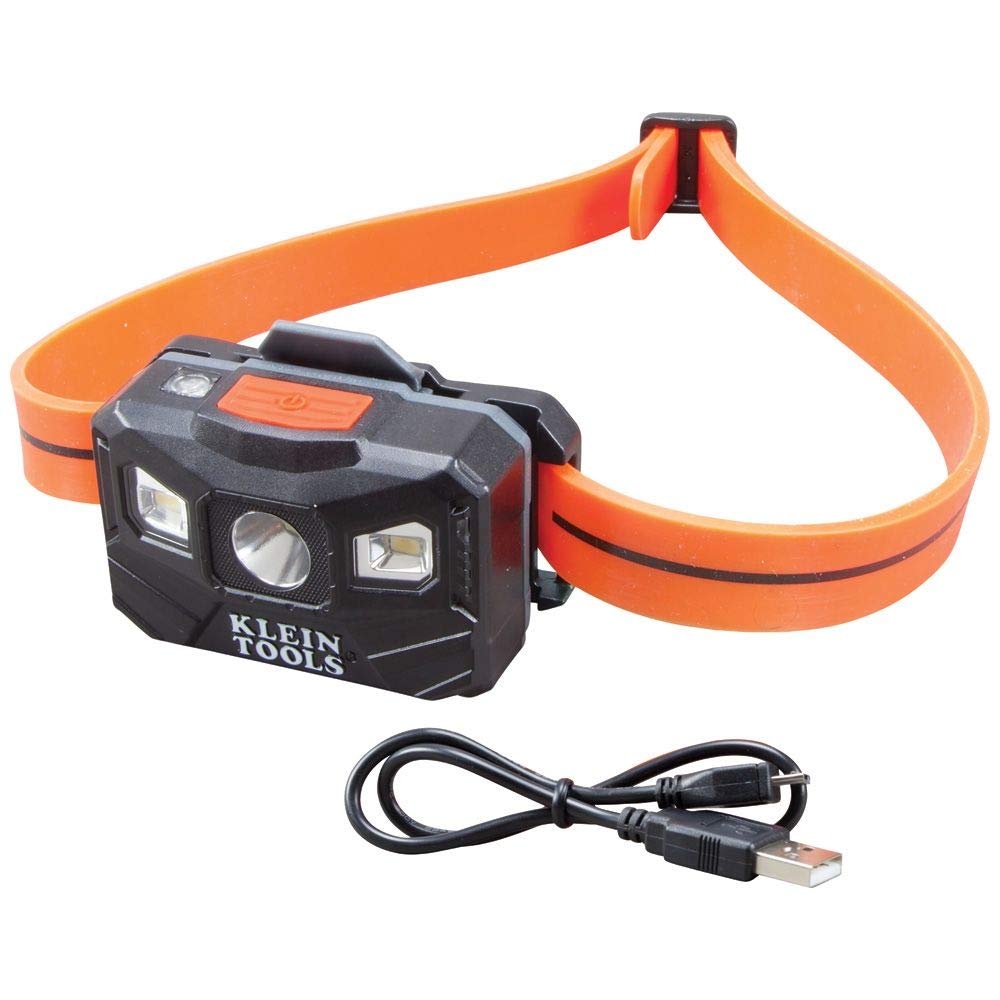 Klein Tools 56064 LED Headlamp, 400 Lumen, Rechargeable, Auto-Off, Silicone Strap, Orange