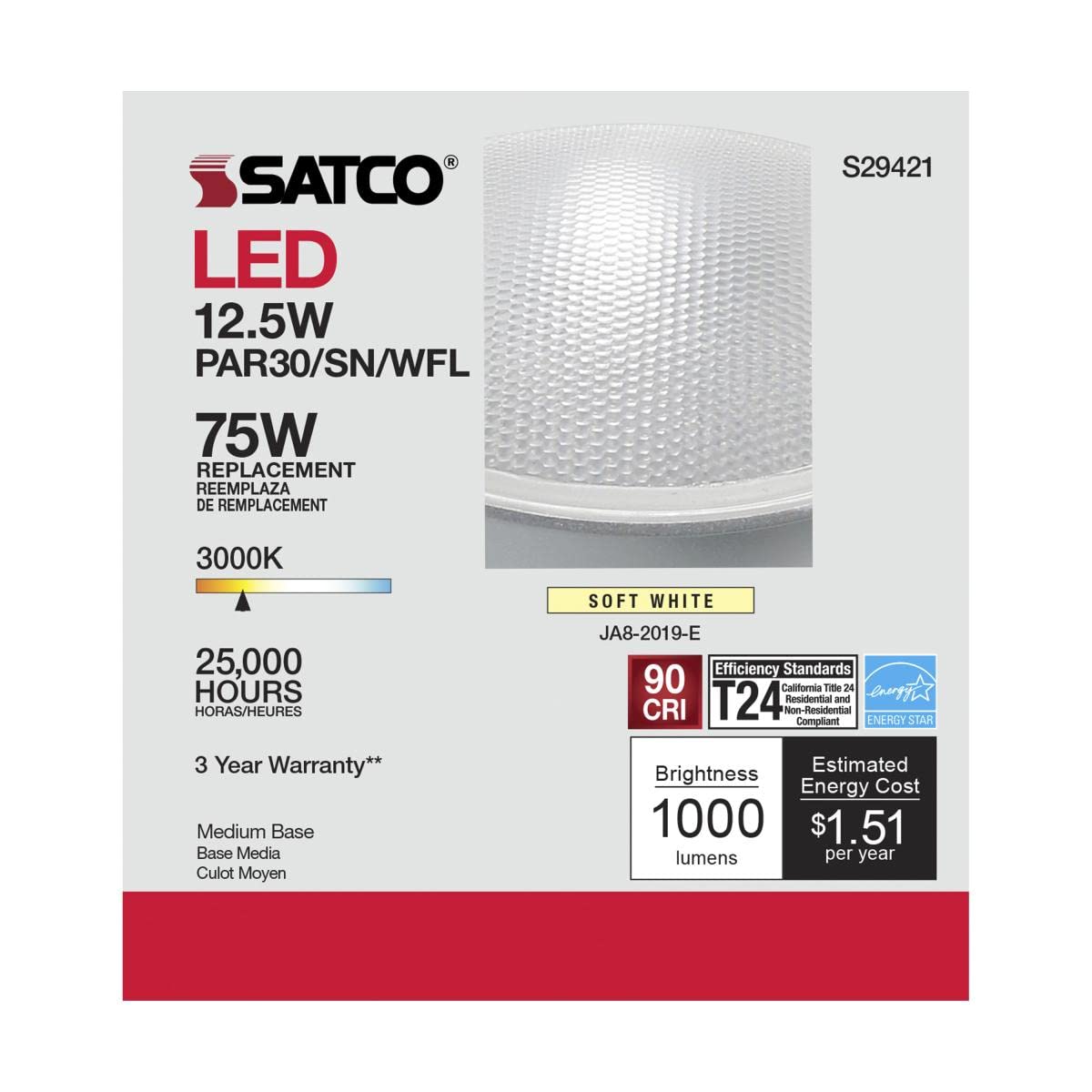 Satco LED Bulb PAR30 13W 3000K Copper Short Dimmable 6 Count Pack