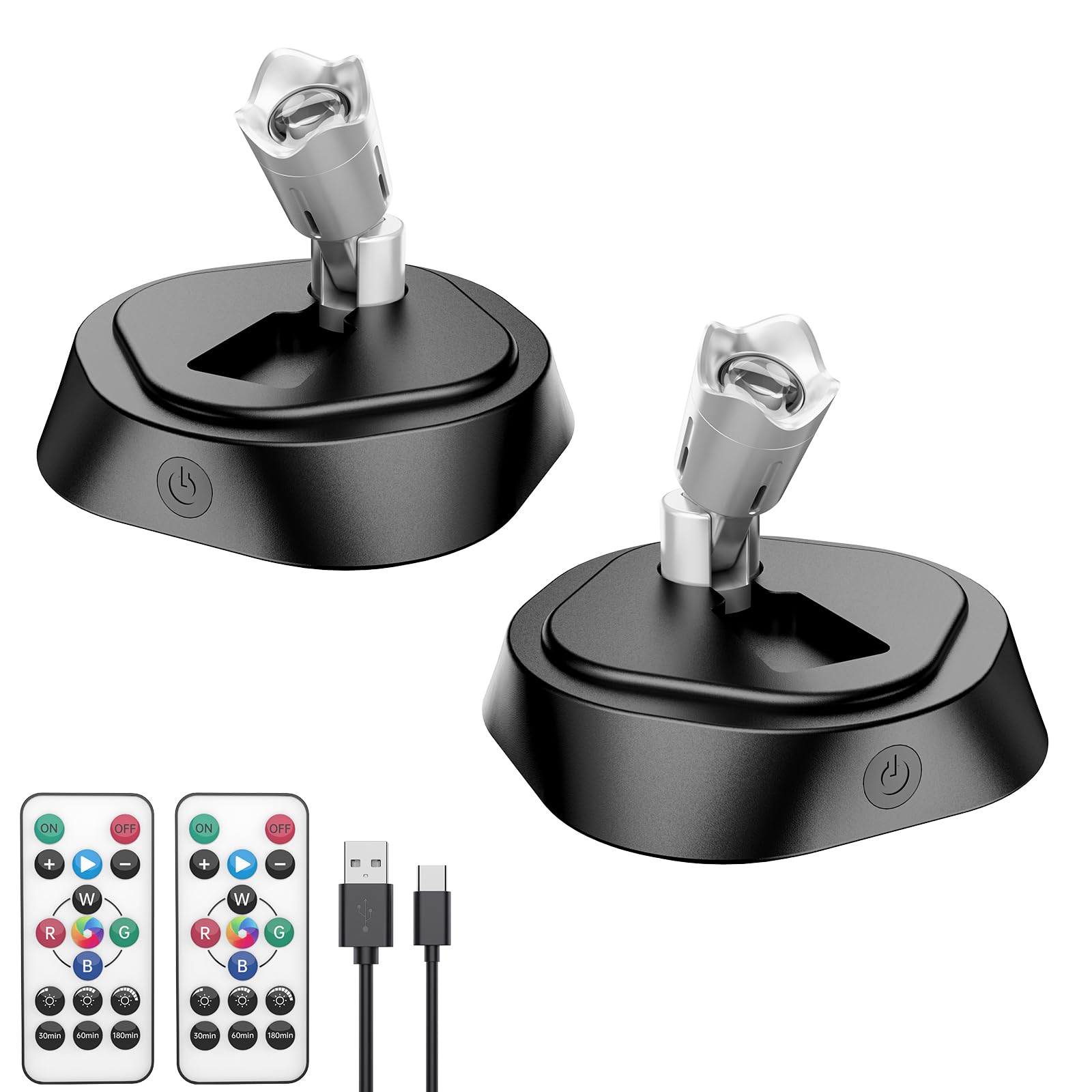 Hwawfsd Rgb Wireless Led Indoor Spotlight, Puck Light Art Plant Tree, 16 Color Adjustable Remote Spotlight, Closet Light With Rotatable Lamp Head - 2 Pack Black