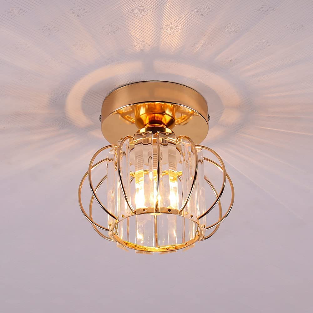 Gold Modern Semi Flush Mount Ceiling Light Fixture Mini Chandeliers Crystal Ceiling Flush Mount Ceiling Lighting Fixture Lampsha