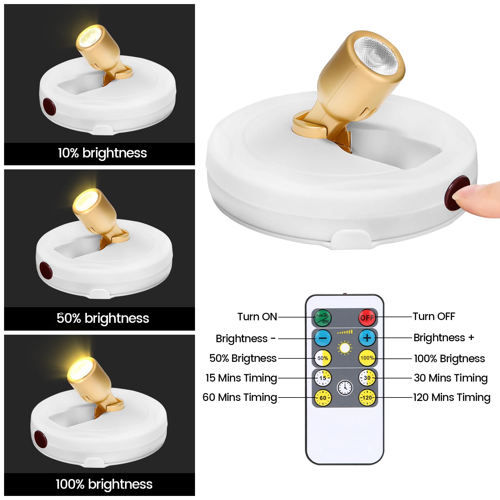 Wireless Spotlight Battery Powered, Led Picture Light With Remote, Accent Spot Light For Plant Tree Indoor, Dimmable Puck Lights