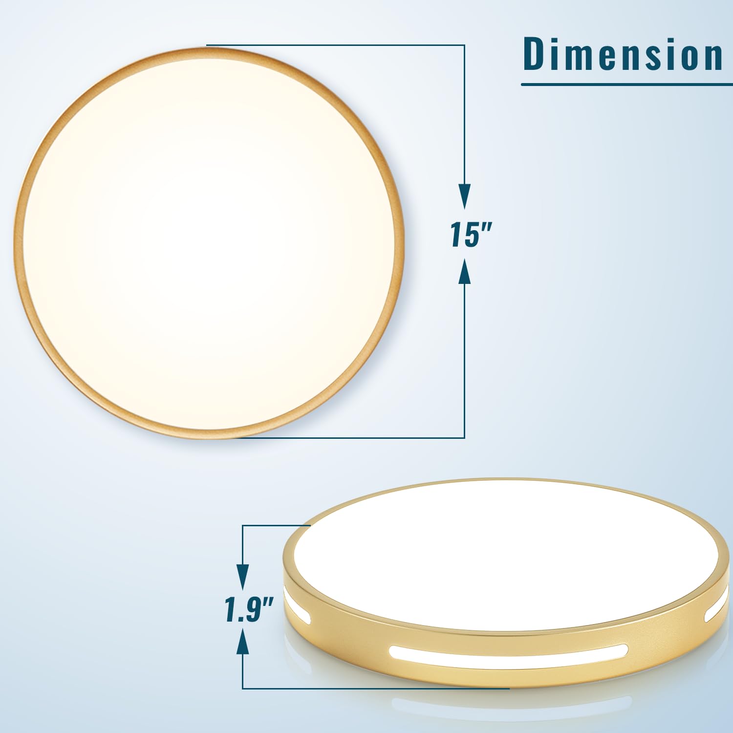 Wheatronic Gold Led Flush Mount Light Fixture - 15 Inch, 36W Set Of 2, Dimmable Kitchen Lighting, Modern Ceiling Mount For Bedroom, Bathroom, Living Room