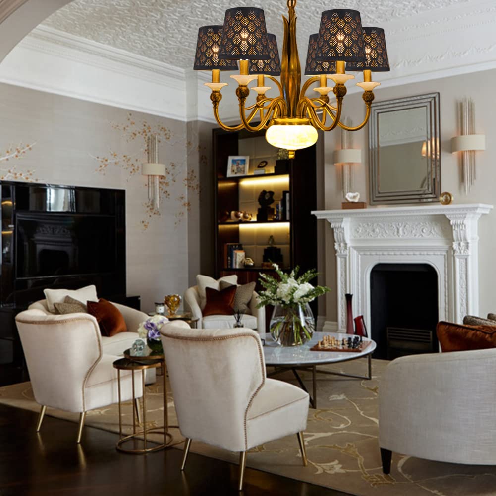 YISUN Chandelier Shades, Crystal Clip On Lamp Shade, Black, Set of 6, Model DF-LCZD10-DKA, Cloth and PVC Material