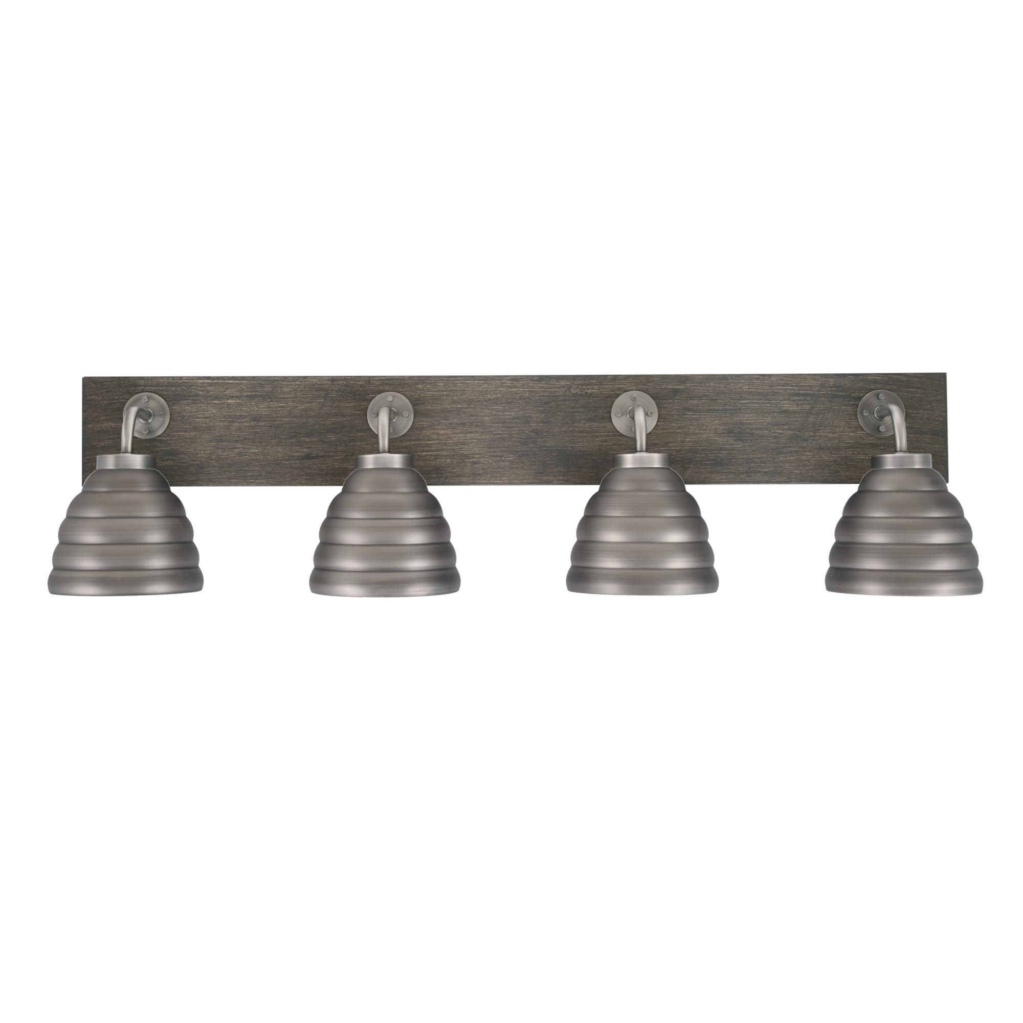 Oxbridge 4 Light Bath Bar In Graphite & Painted Distressed Wood-Look Metal Finish With 6" Graphite Beehive Metal Shades