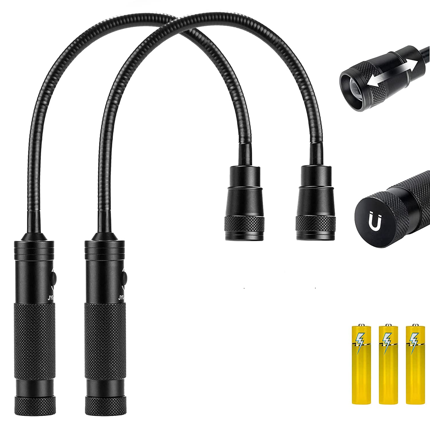 Favorlite LED Work Light, 500 Lumen Gooseneck Flashlight with Magnetic Base, Zoomable Flexible Led Flashlight, Waterproof Job Si