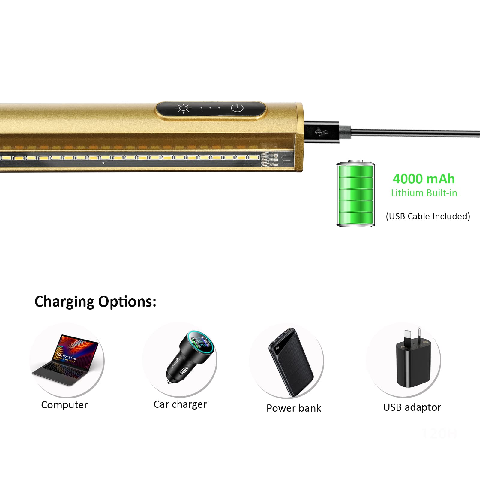 VIGMOJ Wireless Picture Light - 19.7" Battery Operated Metal Lamp, Dimmable with Remote Control, Gold Finish, Model 50gold