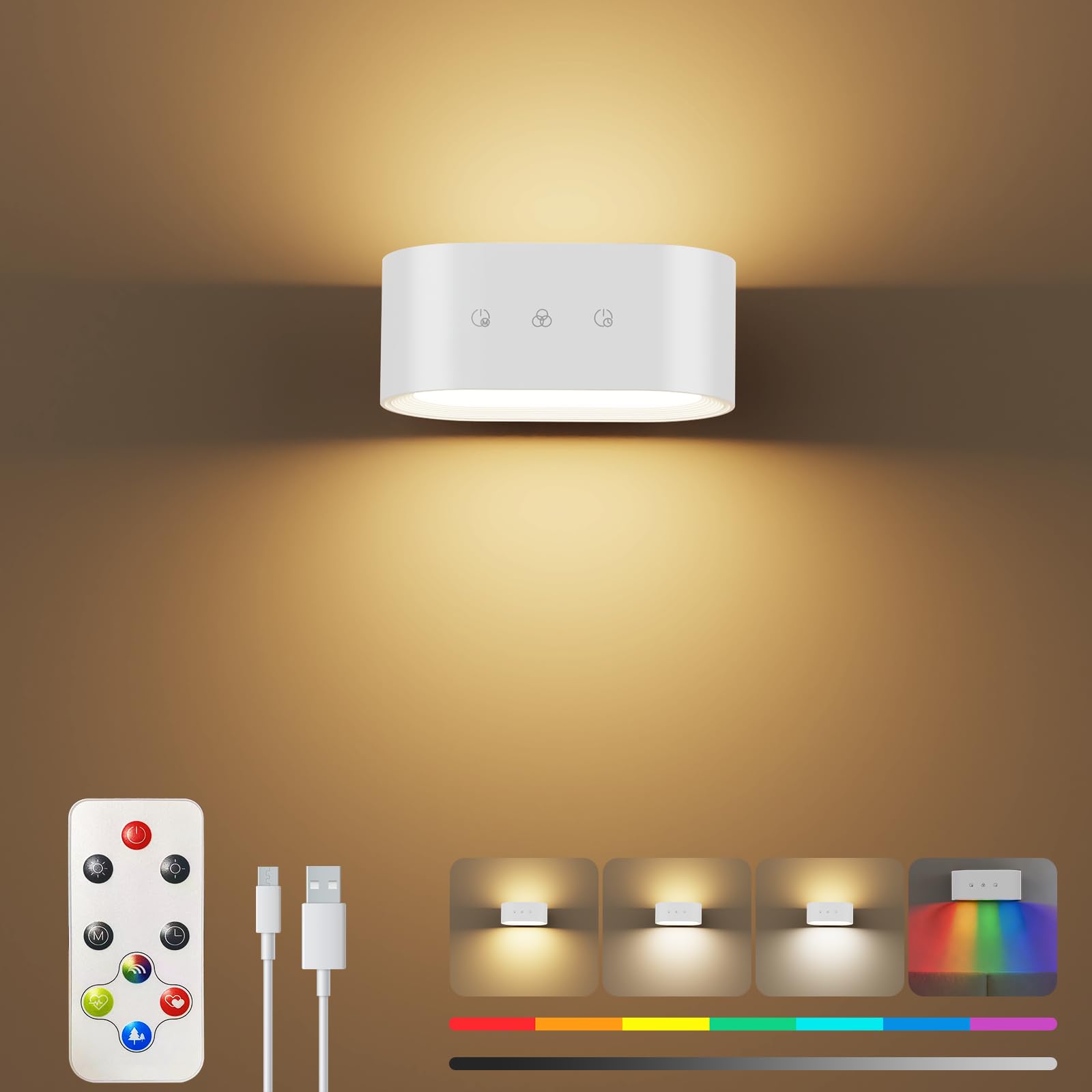 Kitloo Wall Lights, LED Wall Sconces Battery Operated Wall Lamp Ambient Lighting, Color Changing Rechargeable Night Light Fixtur