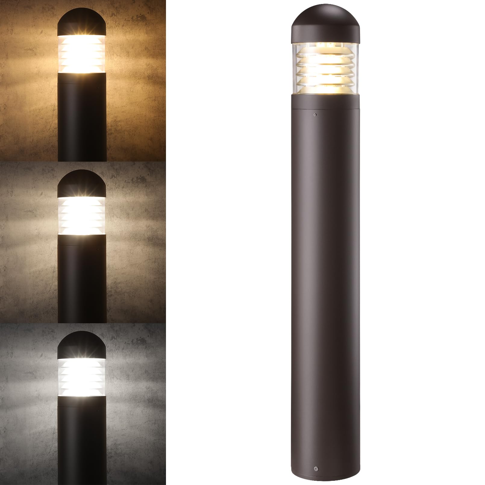 LEONLITE 3CCT LED Bollard Landscape Pathway Light, 43 14W/19W/24W Adjustable Watts, 120V-277V Commercial Bollard Fixture, 0-10V 