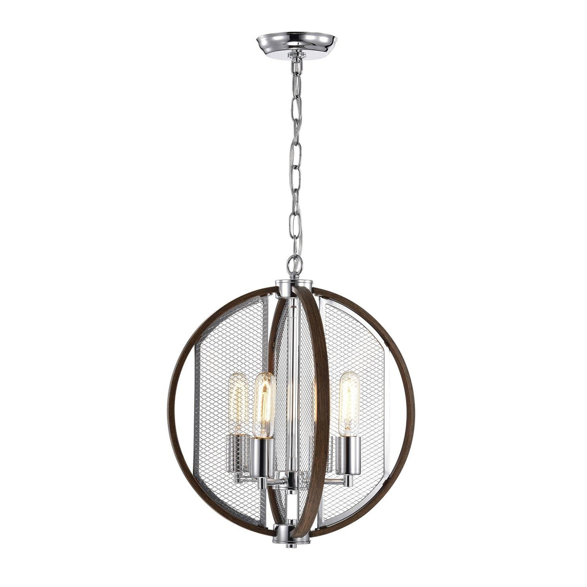 Warehouse of Tiffany IMP26A/4IC Serila Imitation Wood Grain/Chrome 4-Light Chandelier, 15.75'' L x 15.75'' W x 16.54'' H