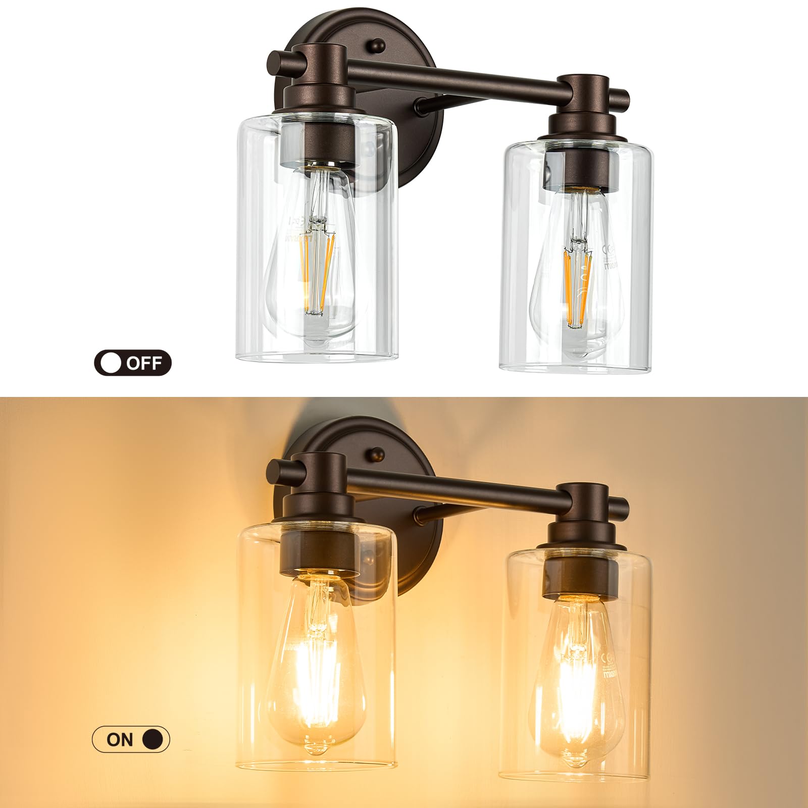 Alaislyc 2-Light Bathroom Wall Sconce, Oil-Rubbed Bronze With Clear Glass - Vanity Lighting