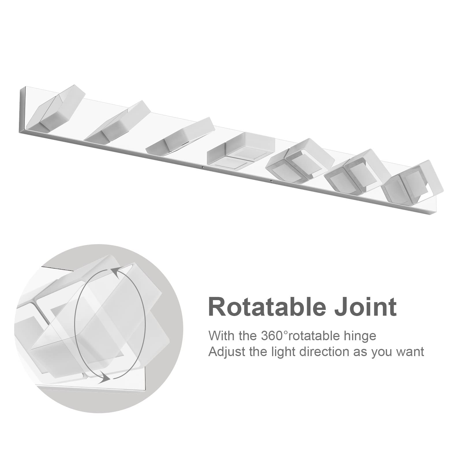 Ralbay 46in LED Chrome Vanity Light, 7 Lights, Stainless Steel, Natural White 4500K, Modern Bathroom Fixture