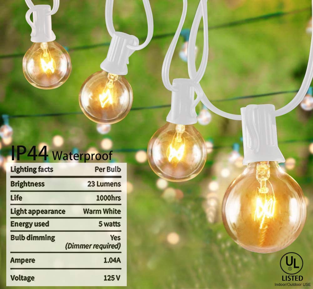 SUNSGNE Globe String Lights - 25Ft, 27 Clear Edison Bulbs, White Wire, Indoor/Outdoor Use, Model 43219-3976