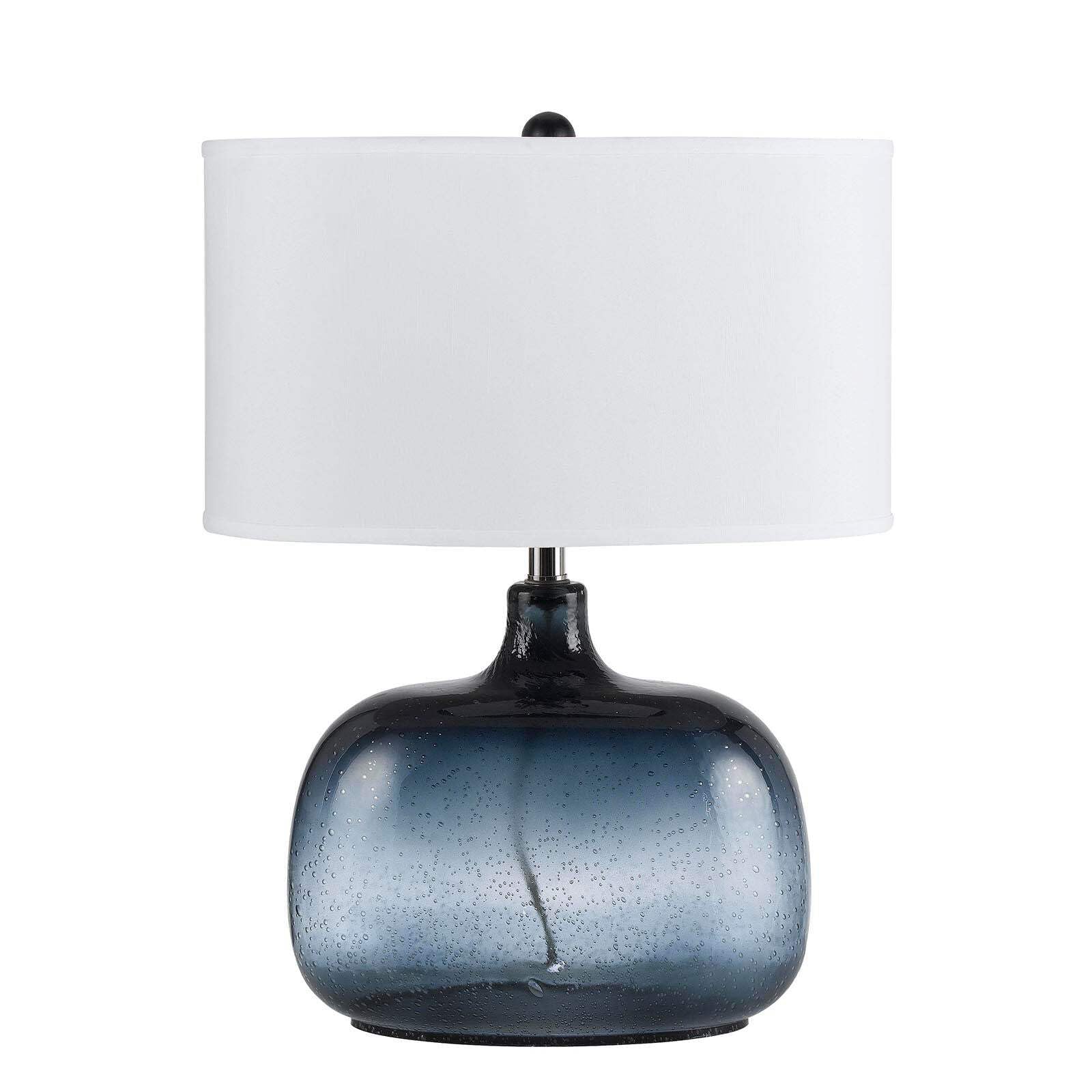 HomeRoots 24 in. Dark Blue Glass Table Lamp with White Shade, Model 524687