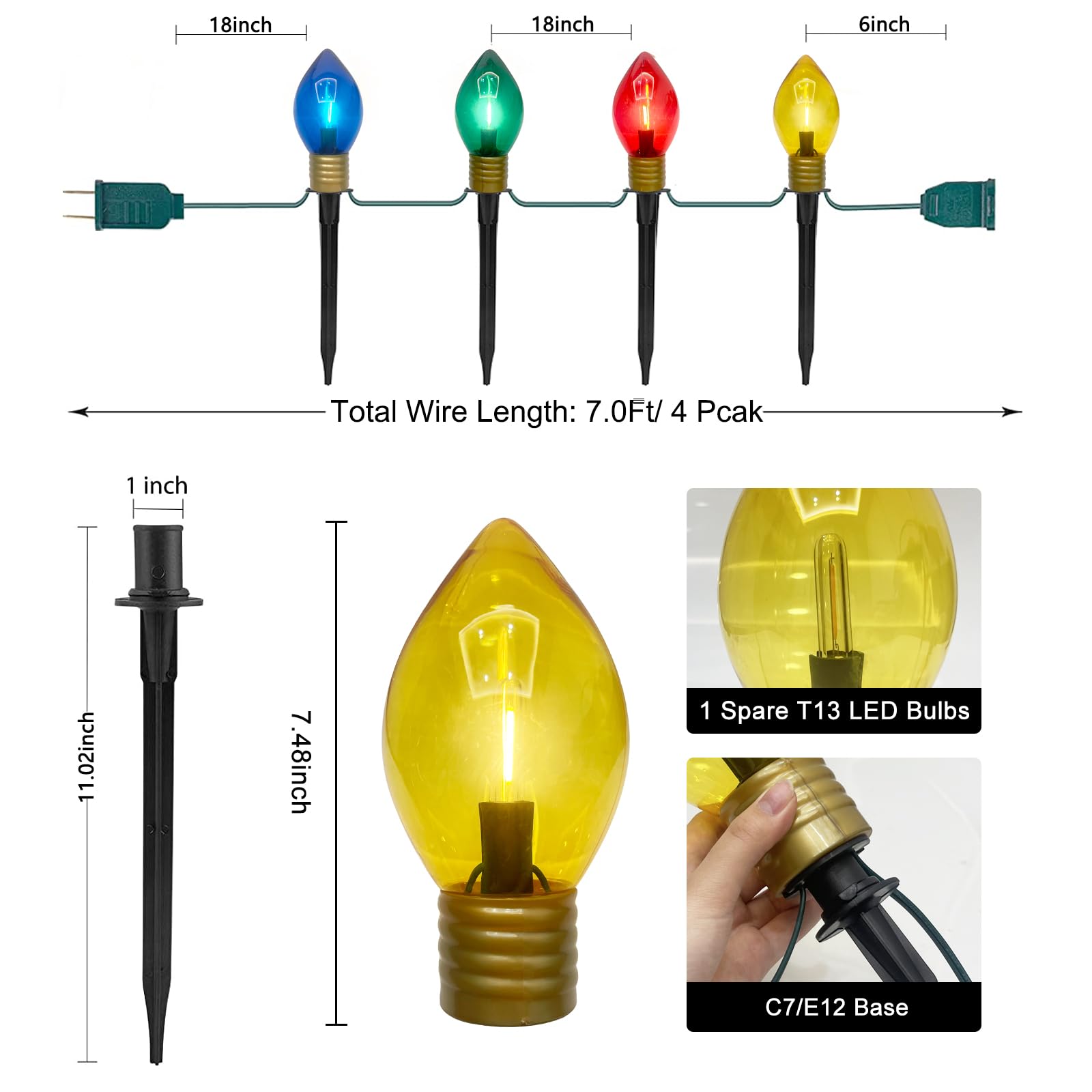GOOTHY Jumbo C9 Christmas Pathway Lights, 2 Pack 7FT Multicolor Decorations with LED Bulbs for Outdoor Lawn and Garden