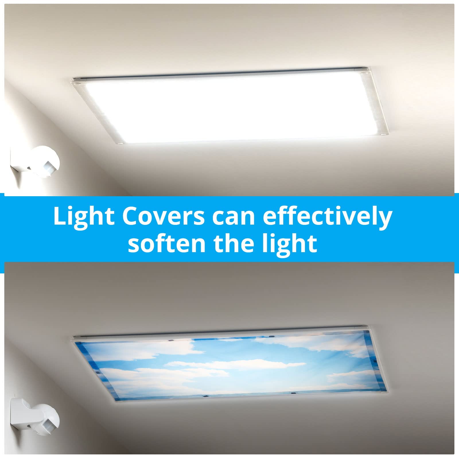 Hortsun Fluorescent Light Covers - 6 Pcs Magnetic Filters, Sky Cloud Design, Fabric Material for Classroom & Office
