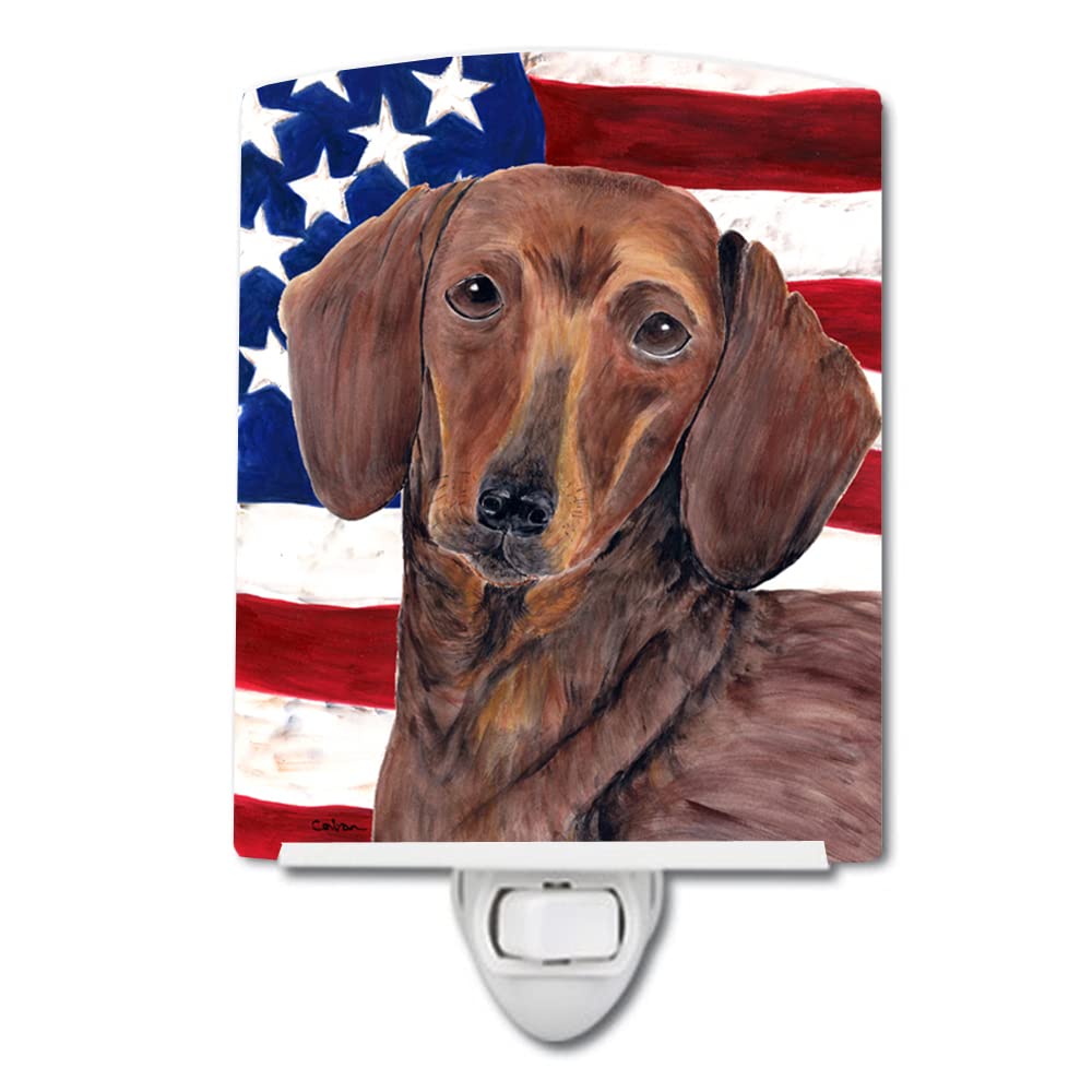 Carolines Treasures Ceramic Night Light, USA Flag with Dachshund, UL-Certified, 6x4x3 inches, Multicolor, Model SC9010CNL