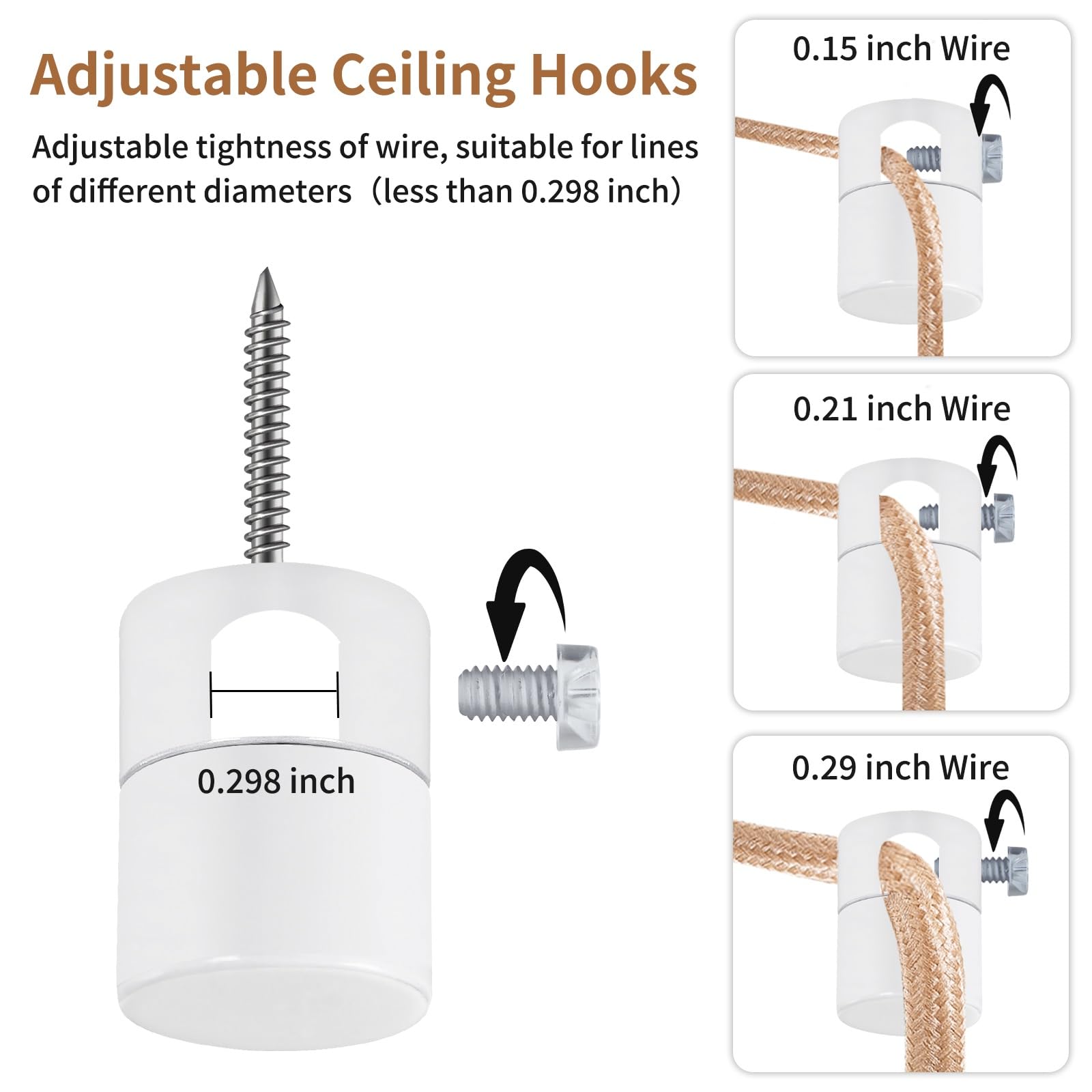 Adcssynd Ceiling Hooks - 3 Pack White Aluminum Swag Hooks for Pendant Lights, 0.29'' Hole, Modern Design