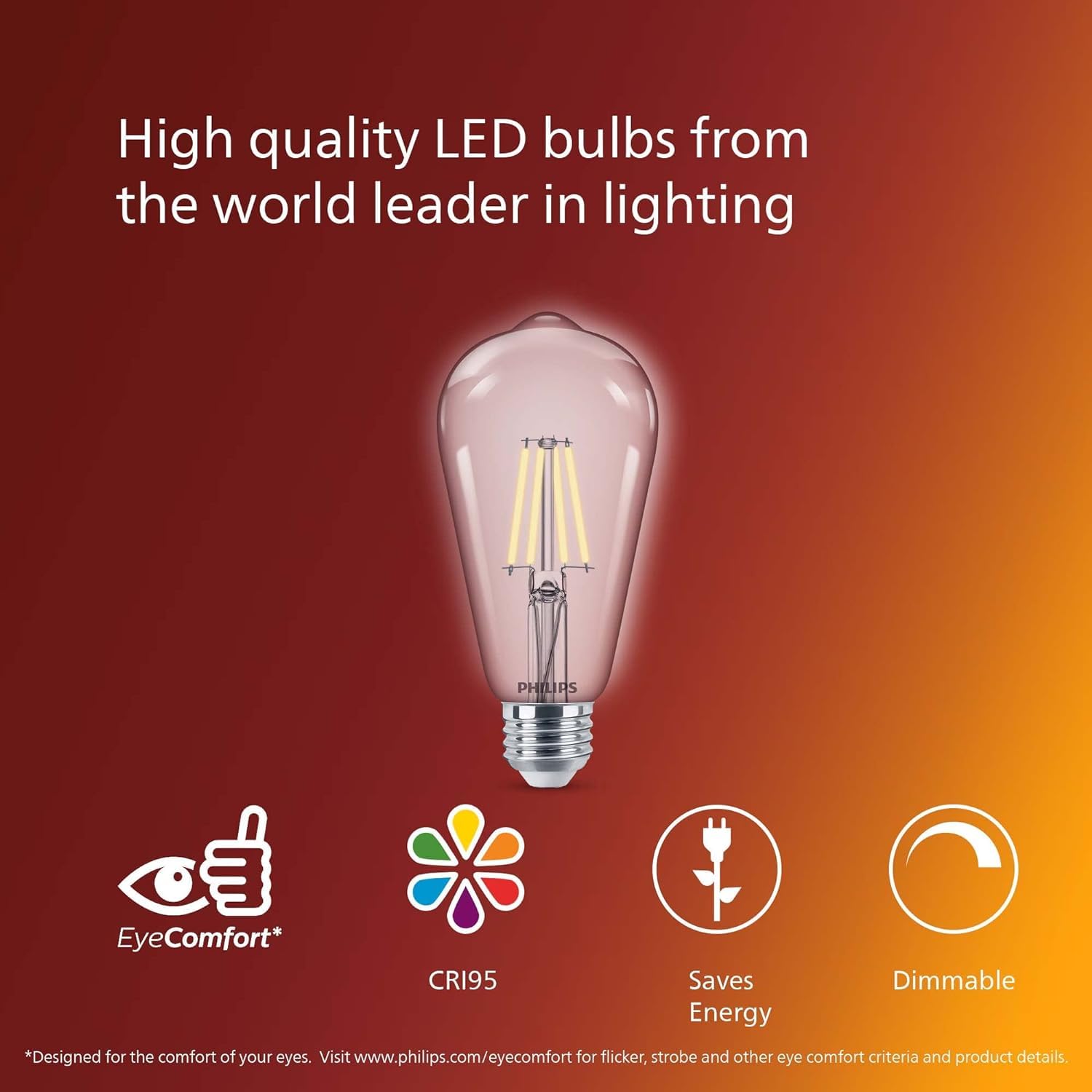 Philips Led Vintage Flicker-Free Clear Spiral St19 Bulb - Soft White 2700K - 4 Pack - 75W- 800 Lumen - E26 Base - Dimmable - Eye