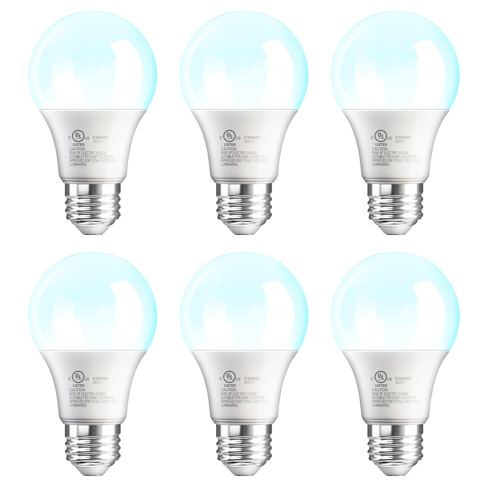 Volivo 6 Pack A19 Led Light Bulbs, Daylight 5000K, 60W Equivalent,Efficient 9W, 800 Lumens, E26 Base, Energy Saving Led Bulb, No