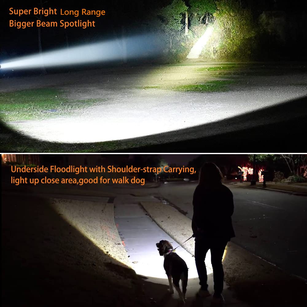 Geprosma Multi Functions Rechargeable Flashlight High Lumens,Handheld Spotlight Led 6000 Lumens Super Bright, Large Battery 1000