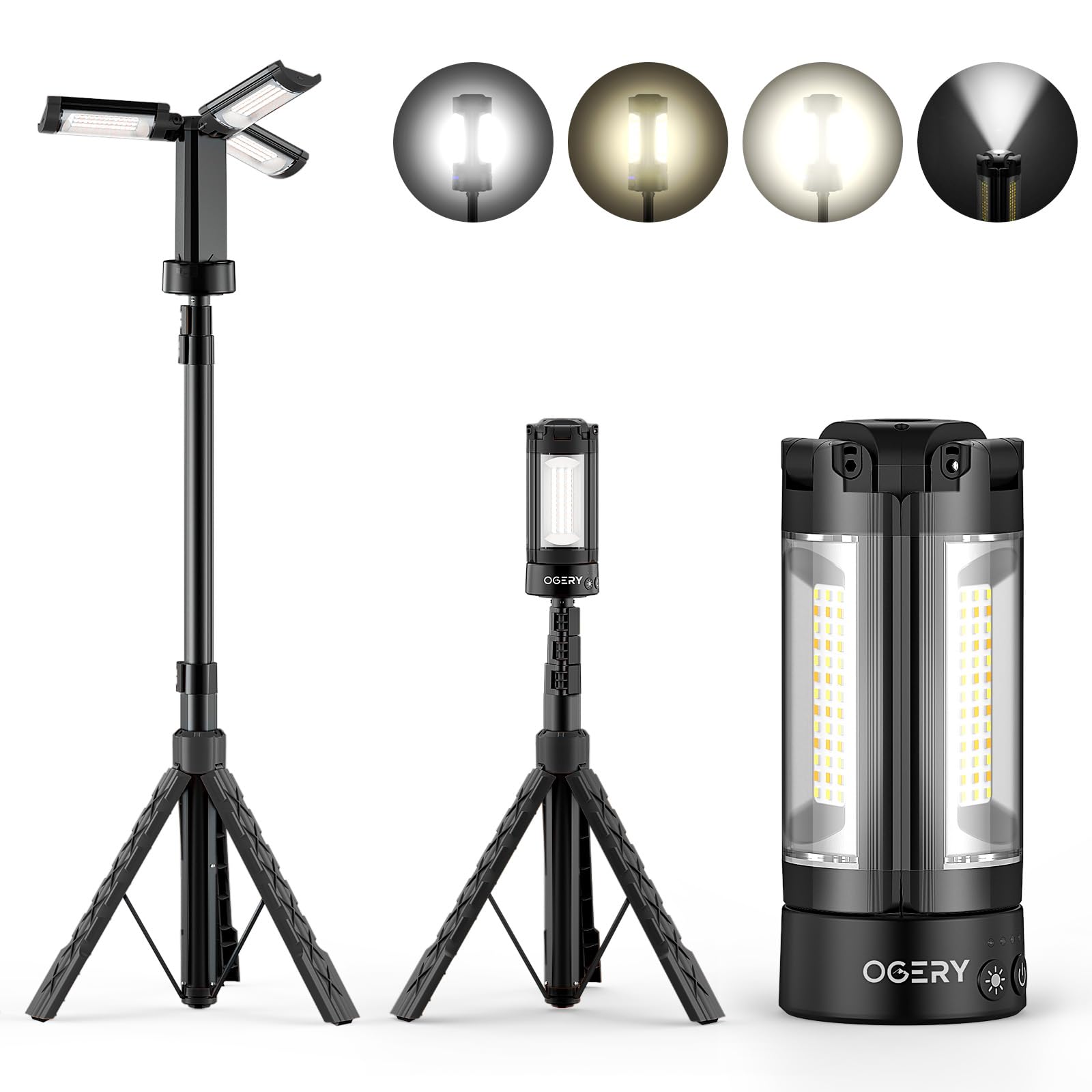 OGERY Rechargeable Camping Light, 10000mAh, 2200 Lumens, 6.5 ft Max Height, Cordless Work Light, Black, Model XQ-Z10