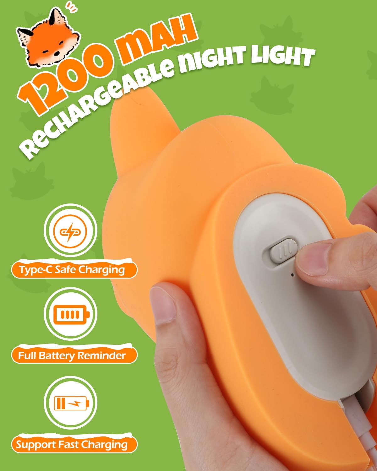 Cute Fox Night Light  Animal Lamp  Food Grade Silicone  Rechargeable  2 Level Dimmable  Squishy Nursery Nightlight For Desk Decor  Funny Gifts Stuff For Boys Girls Baby  White Elephant Gifts