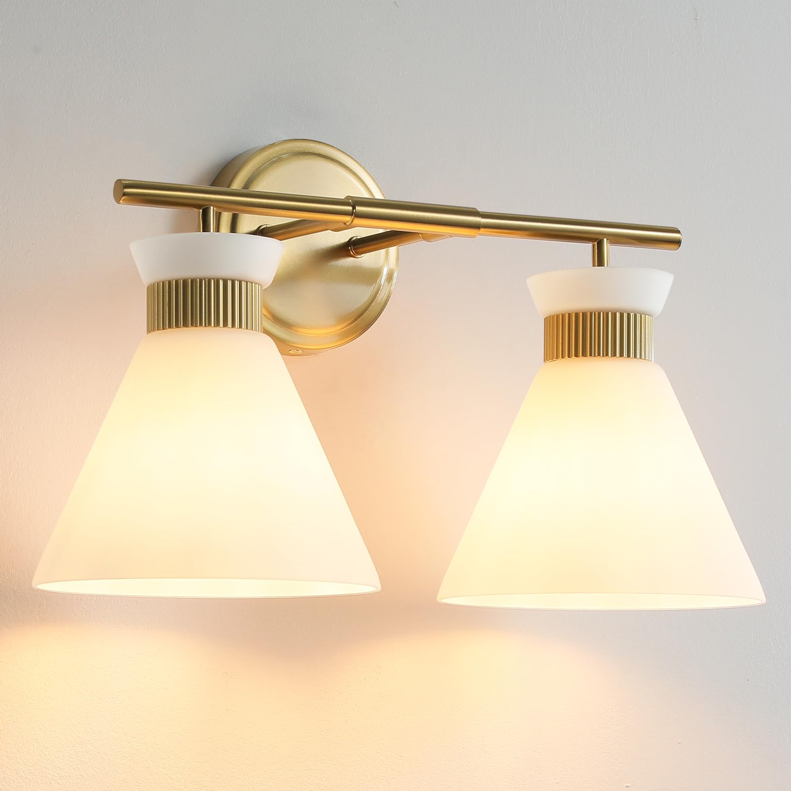 Woshitu 2-Light Bathroom Vanity Light Fixtures, Brass Gold Metal Wall Sconce With Frosted Glass For Modern Home Decor