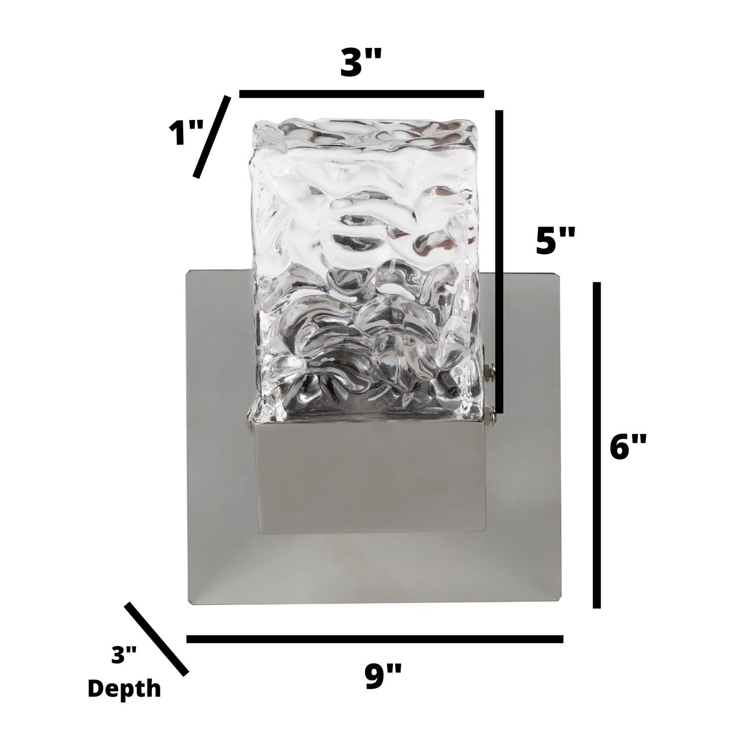 Finesse Decor Crystal LED Vanity Light, Single Contemporary, Modern Rectangular Wall Lamp for Bathroom, Wall