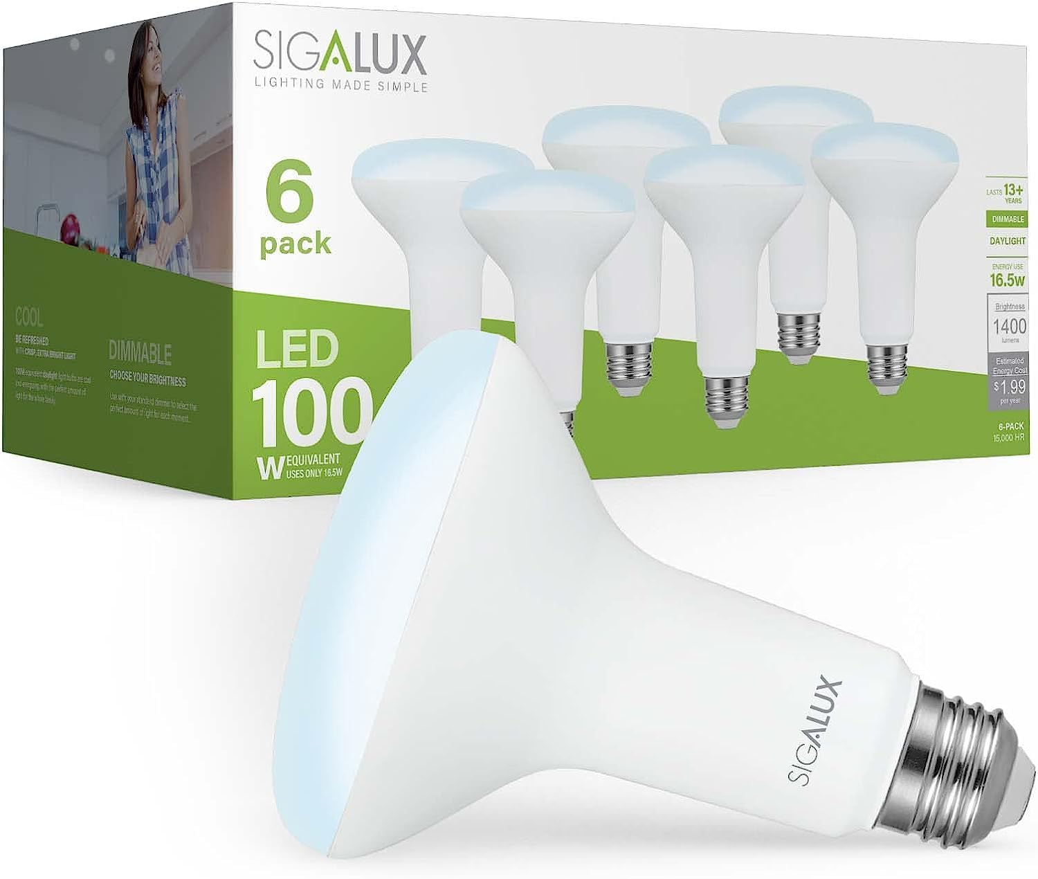 Sigalux Led Flood Lights Indoor, Br30 Bulb 100W Equivalent, Dimmable Recessed 5000K Daylight Can Lights 1400Lm, E26 Base Bulged 