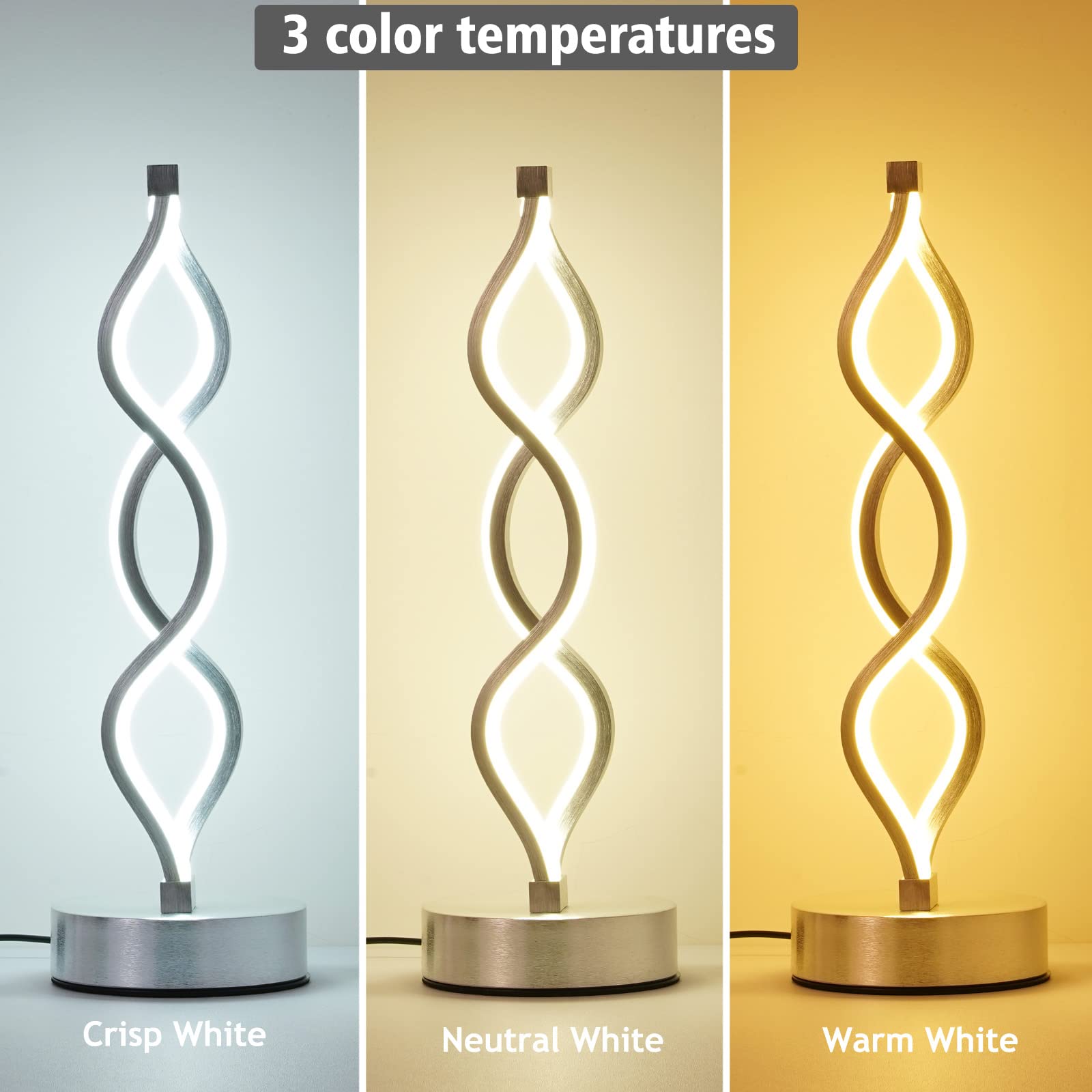 Nur Silver Lamps For Bedrooms Set Of 2, Small Table Lamp, 3 Colour Temperature, 15.8 Inch Height, Bedsides Lamps For Living Room