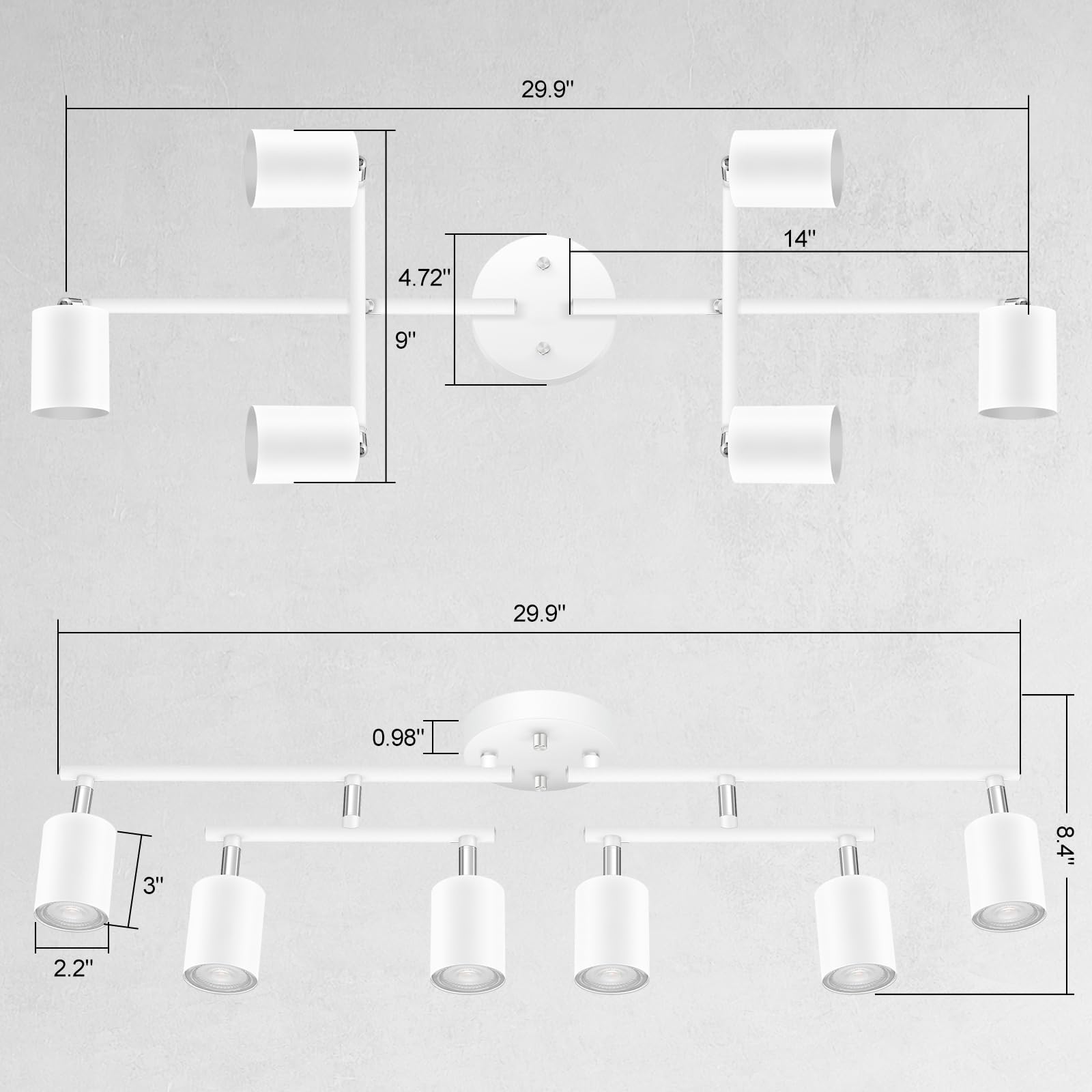 Boostarea 6 Light Track Lighting Kit, White 6 Way Ceiling Spot Lighting, Center Swivel Track Light Heads, Flexibly Rotatable Lig