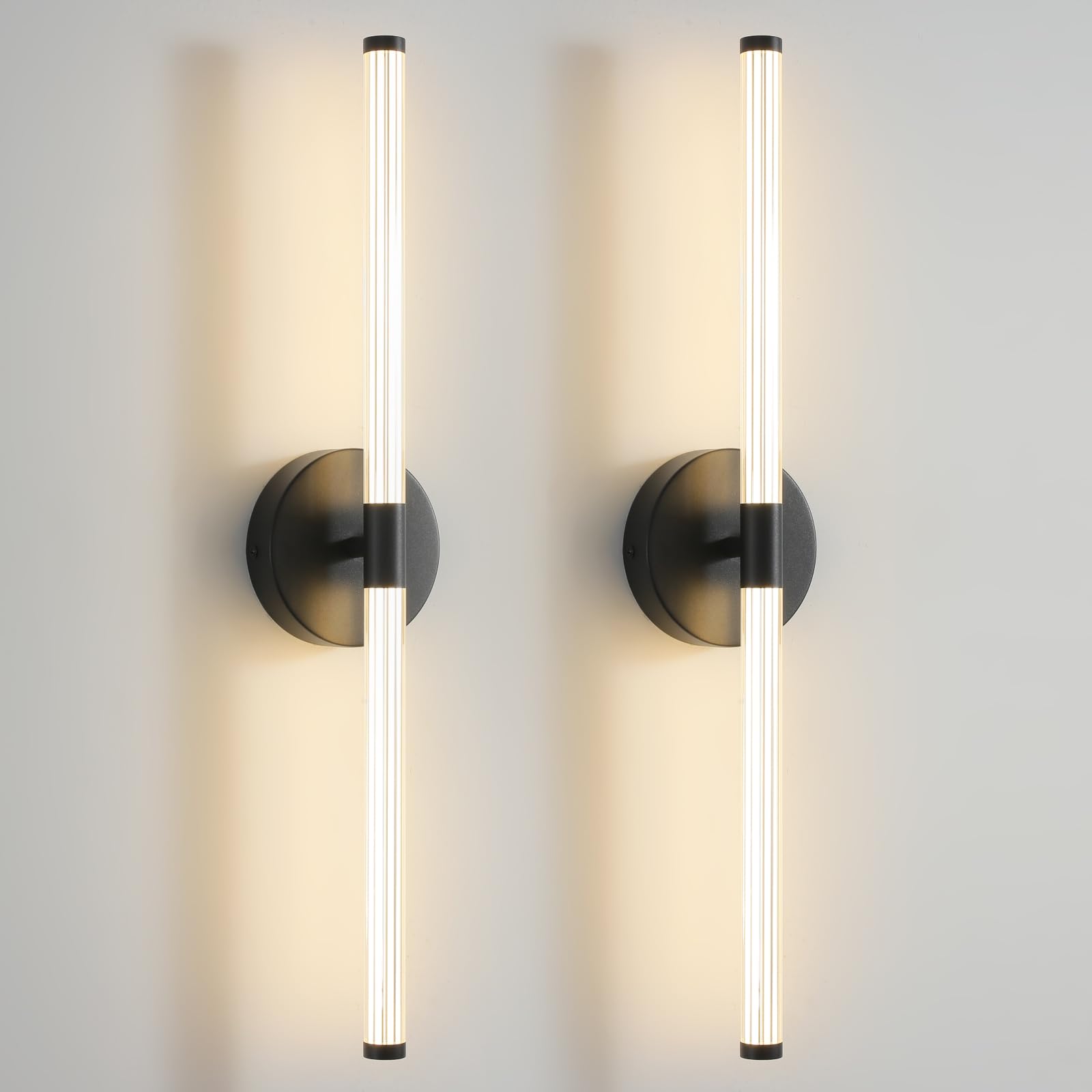 KUZZULL Wall Sconces Set of 2 Matte Black LED Indoor Lights 24in Acrylic Linear Design