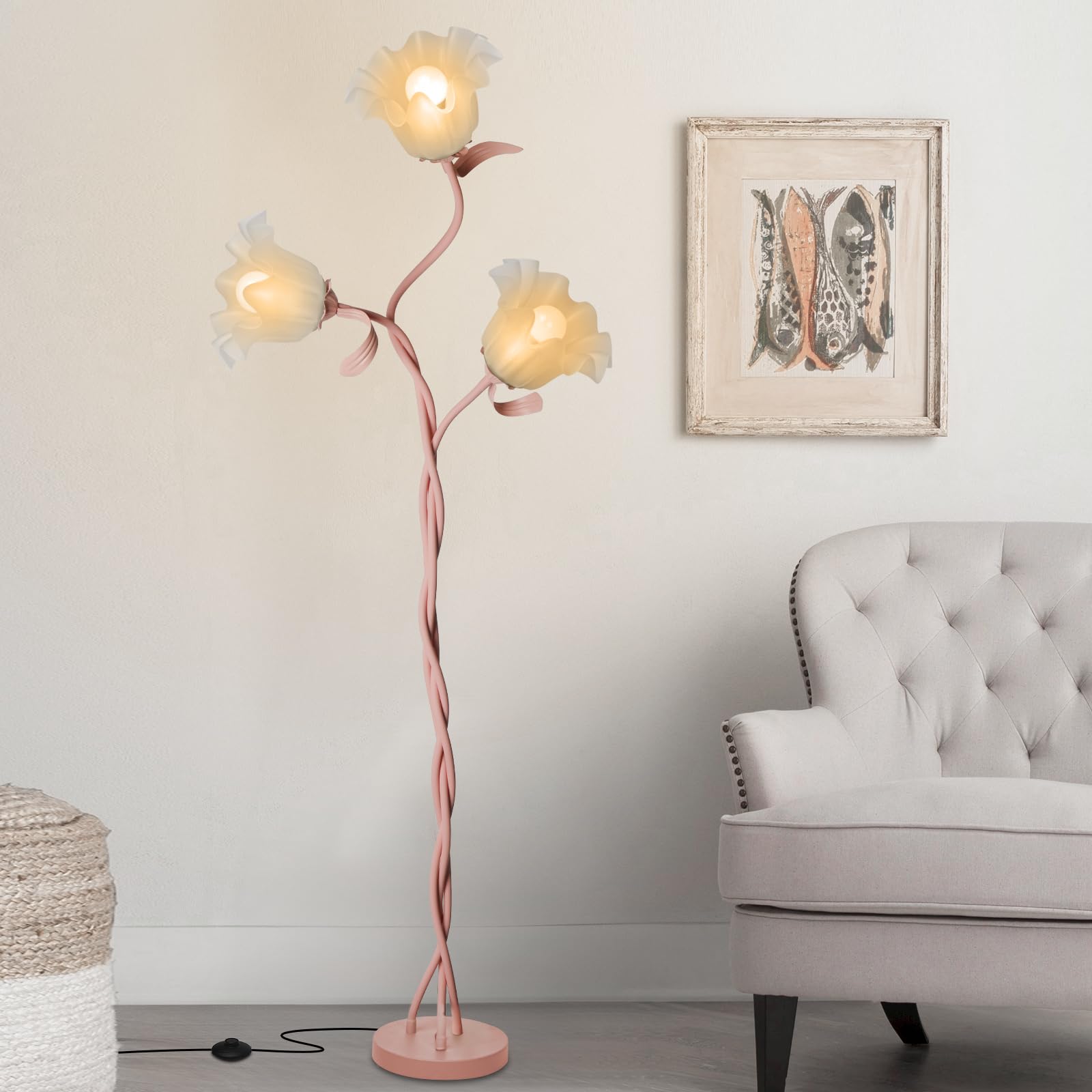 Fuzzbopn Flower Floor Lamp for Living Room, Tall Standing Reading Lamp with Flexible Neck Shaft for Bedroom Decor, Modern Corner