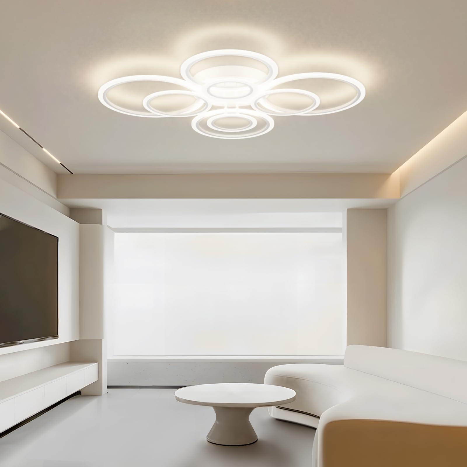 MARYRAIN Modern LED Ceiling Light, 23-Inch, Acrylic, 3348LM, Remote & APP Control, 8 Circles, Energy Saving, Model MR202492304