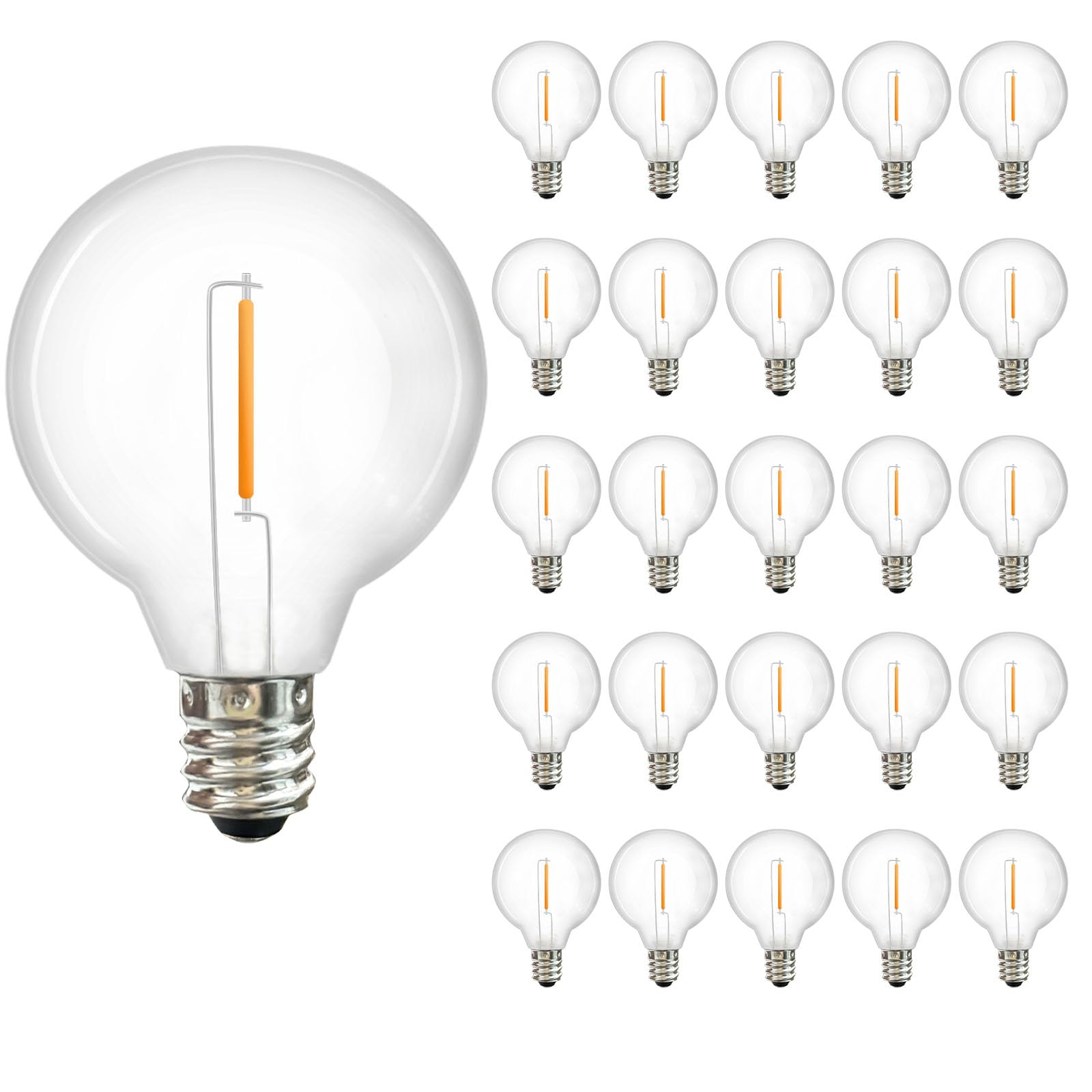 25 Pack G40 Led Replacement Light Bulbs, E12 Screw Base Shatterproof Led Globe Bulbs For Outdoor String Lights, 0.6 Watt Dimmabl