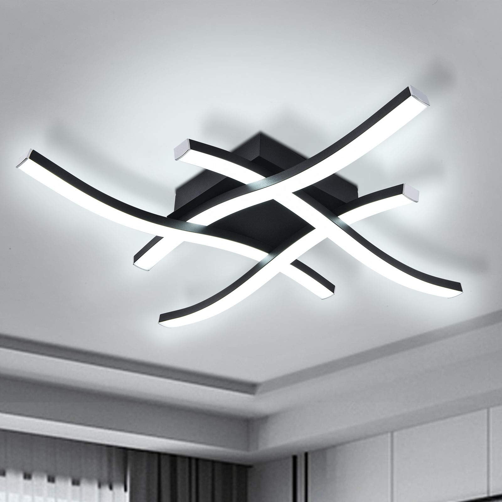 EDISLIVE Modern Dimmable LED Ceiling Light 4-Light Flush Mount 18in 6000K Black