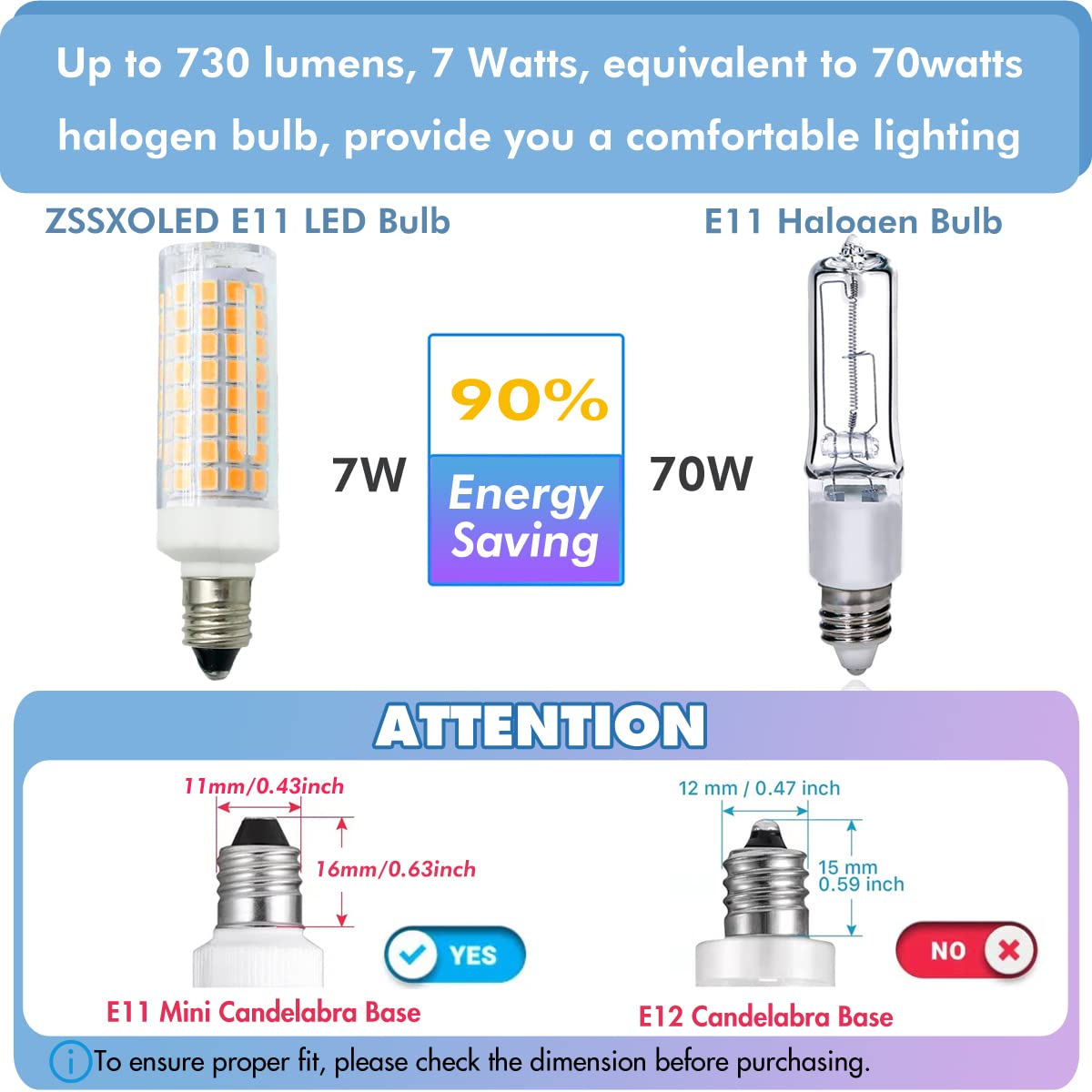 Zssxoled [Pack Of 5] E11 Led Bulb 7W Dimmable E11 Mini Candelabra Base 75W Halogen Equivalent, T3/T4 Jd E11 Led Light Bulb For C